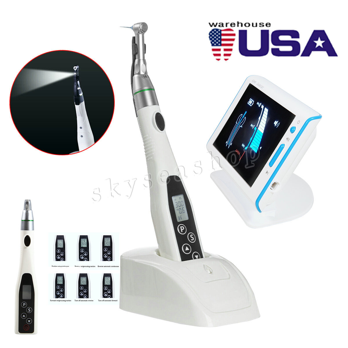 Dental Cordless LED Endo Motor 16:1 Contra Angle/4.5″LCD Apex Locator Root Canal