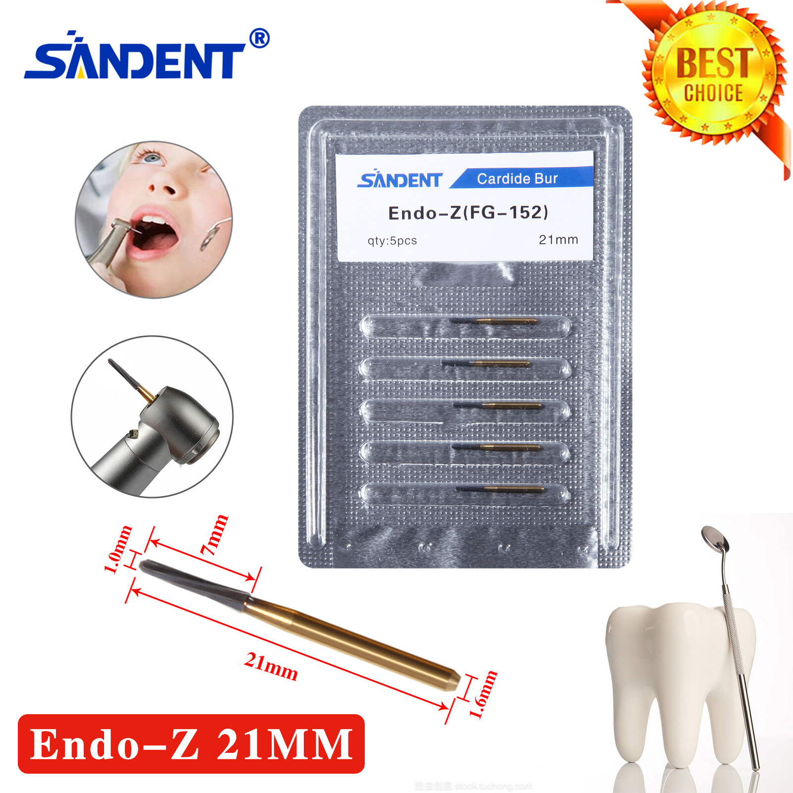 5PCS Dental Endodontic ENDO-Z Tungsten Carbide Burs FG Round Bur High Speed 21mm
