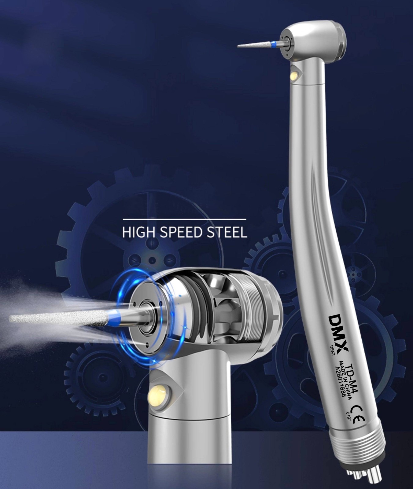 Dental Fiber Optic E-generator LED High Speed Handpiece Push Turbine 4 Holes