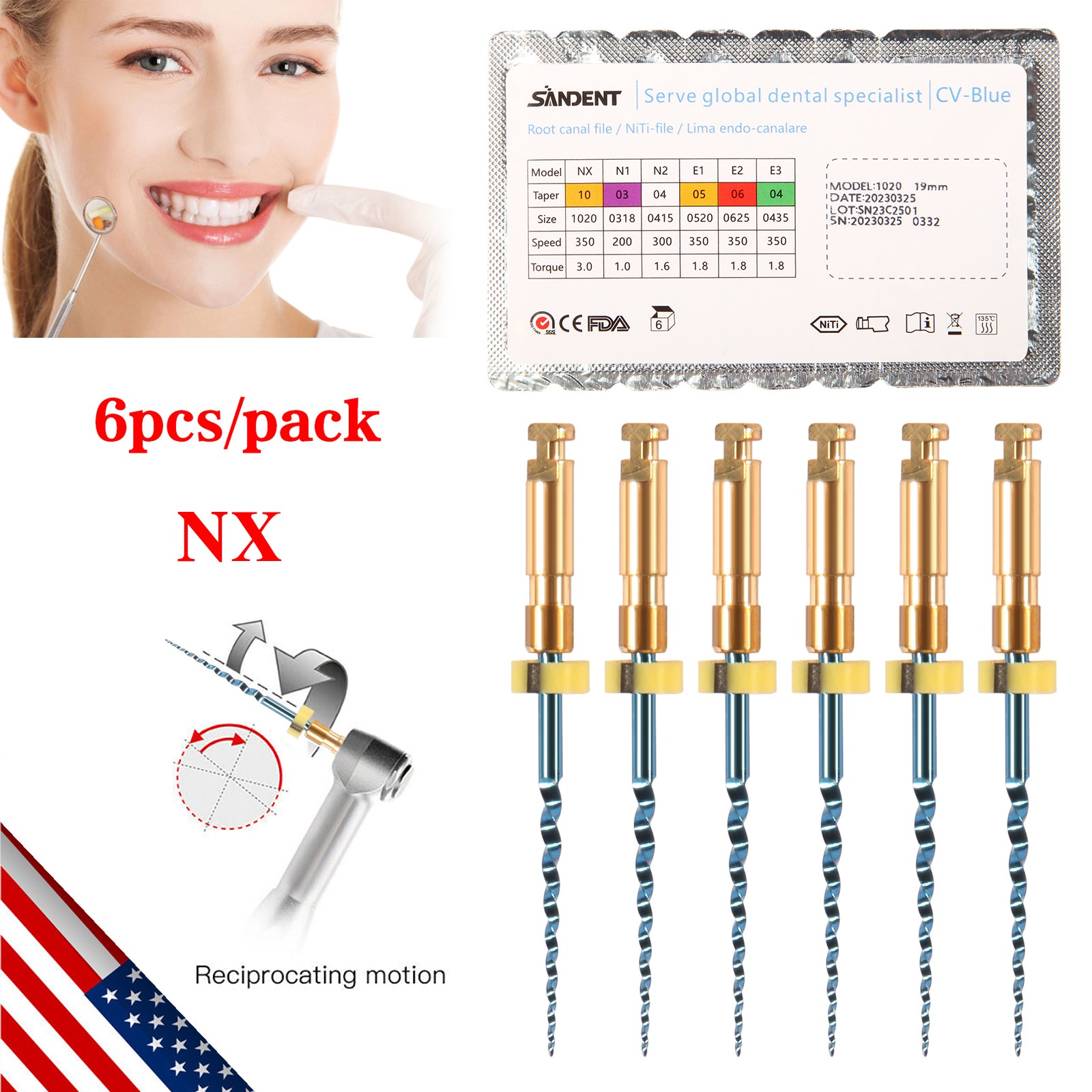 6X Dental Endodontic Rotary Files Endo Root Canal File X-Pro Taper Files 19mm NX