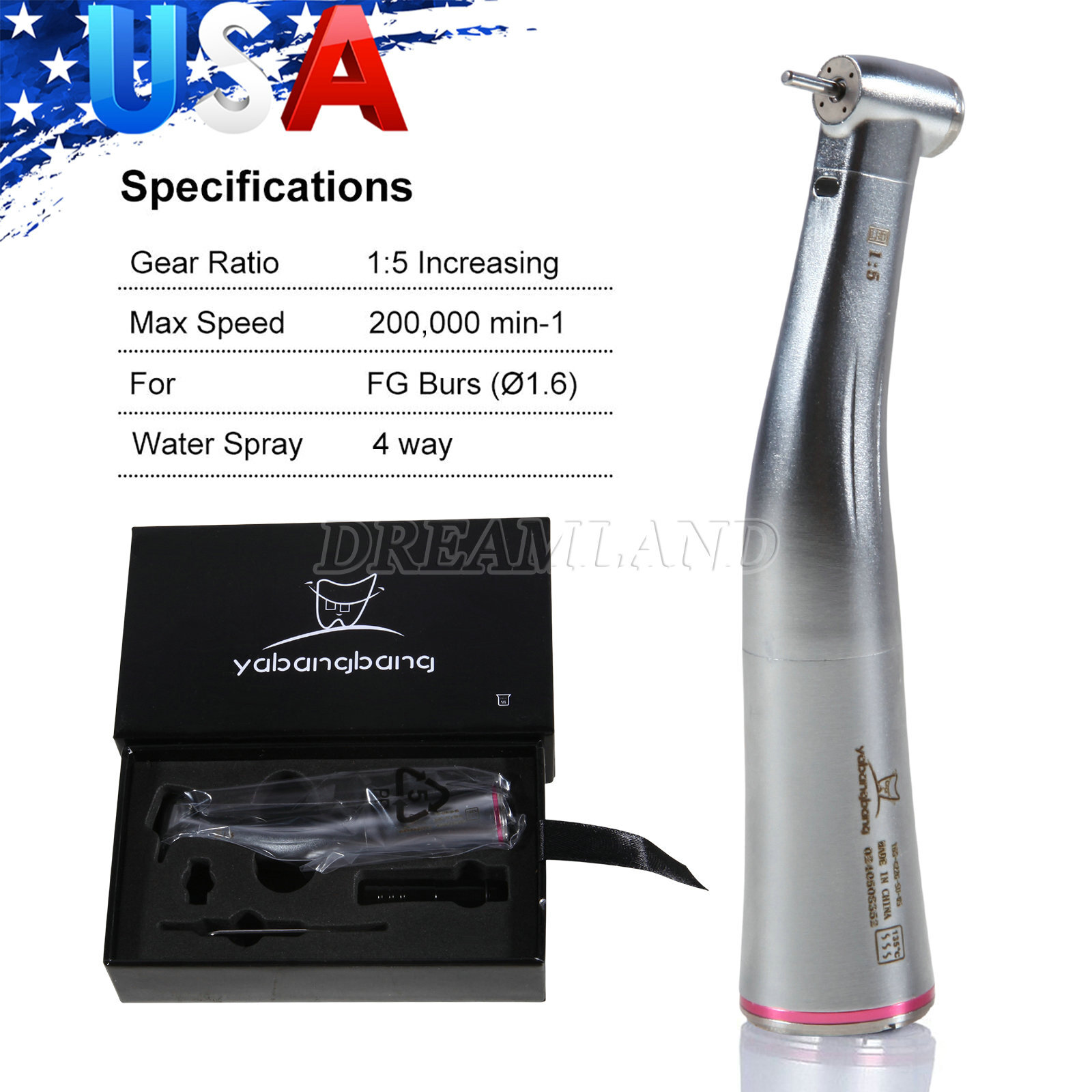 Dental 1:5 Increasing Handpiece Contra Angle LED For KAVO NSK Electric Motor USA