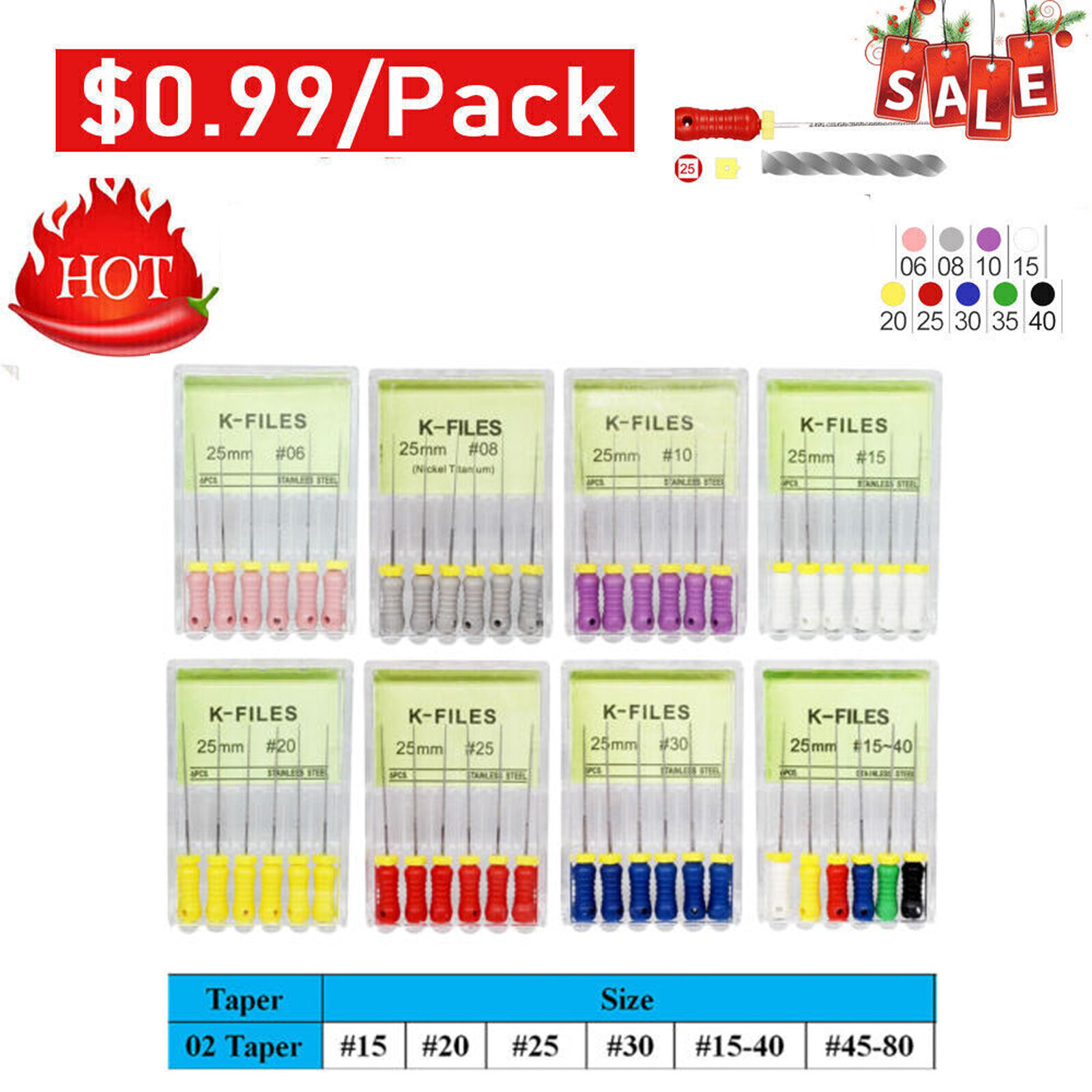 Dental Endo Root Canal File K-FILES Stainless Steel Hand Use File 21/25mm