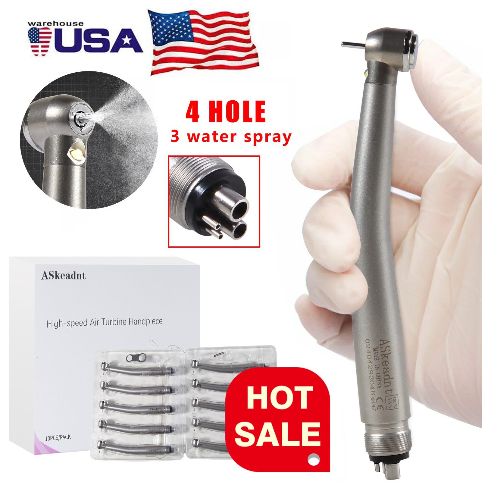 10pcs/1Box Askeadnt Dental LED E-generator High Speed Handpiece 4Holes NSK Style