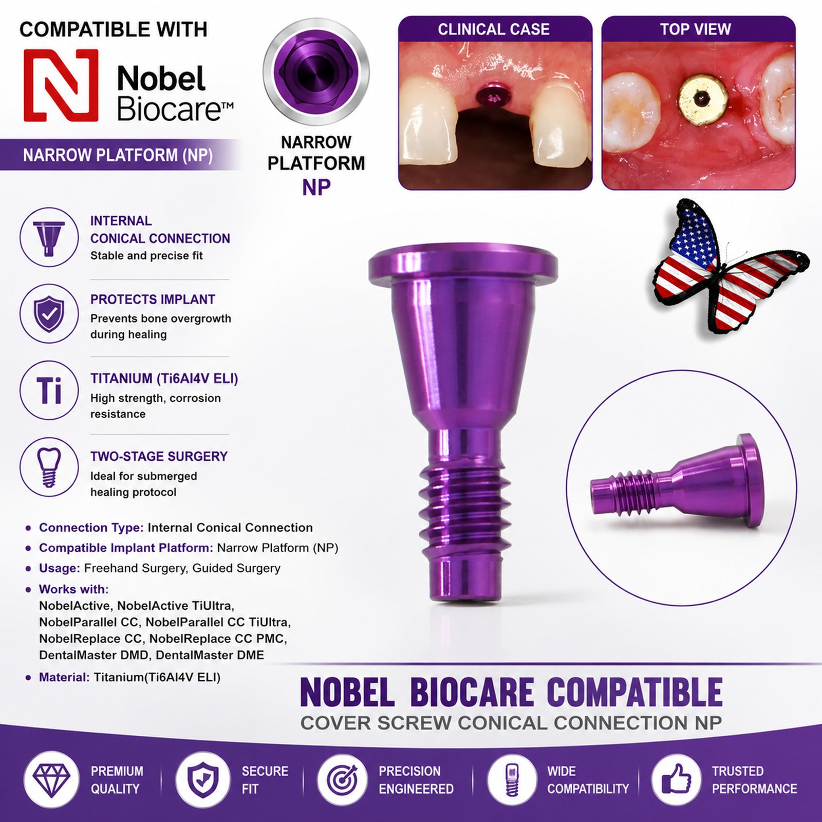 US Nobel Biocare Titanium Healing Abutment NP RP Internal Conical ∅3.6/5.0/6.0mm