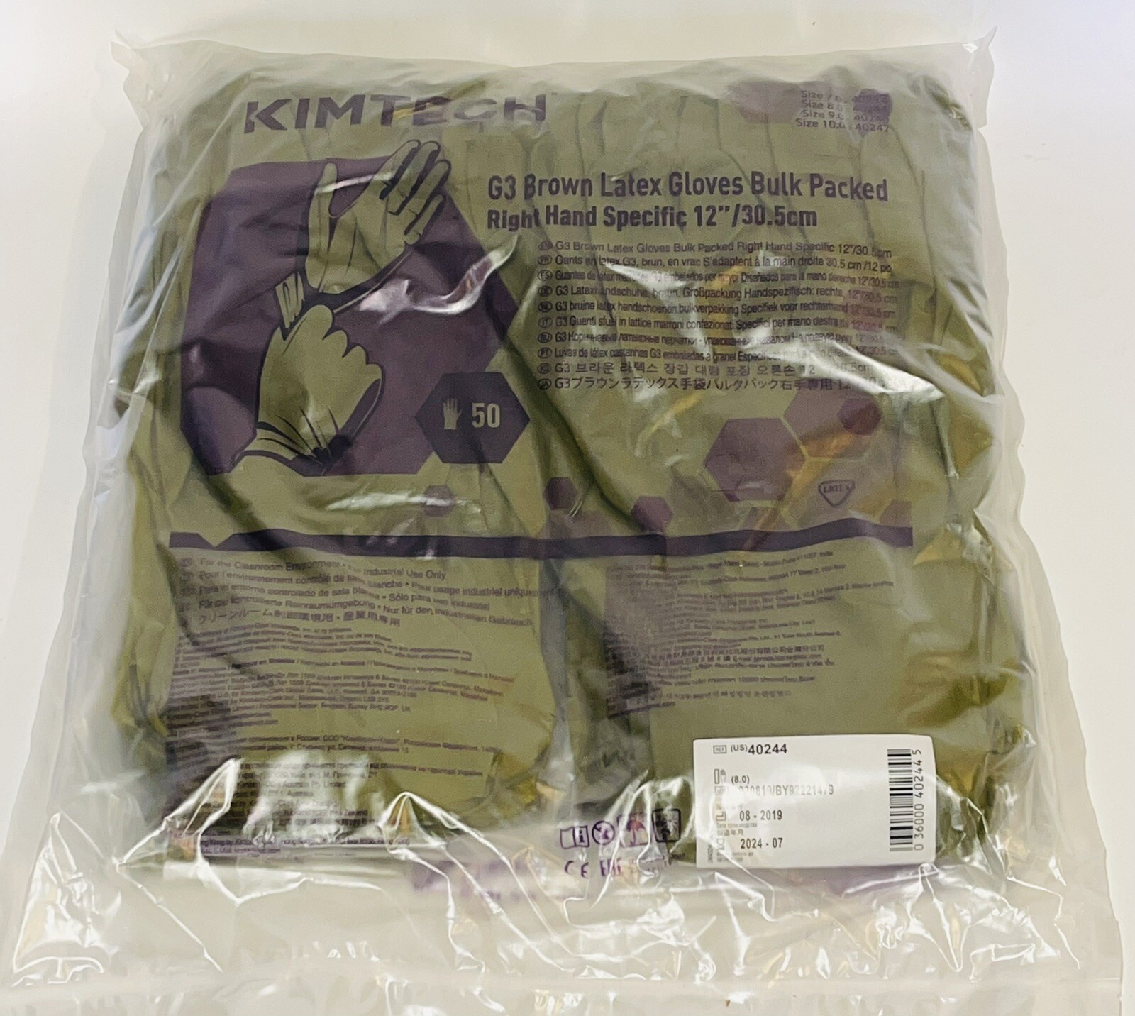 100 Gloves KimTech G3 Disposable 12” Latex Left/Right Hand Specific Gloves Sz 8