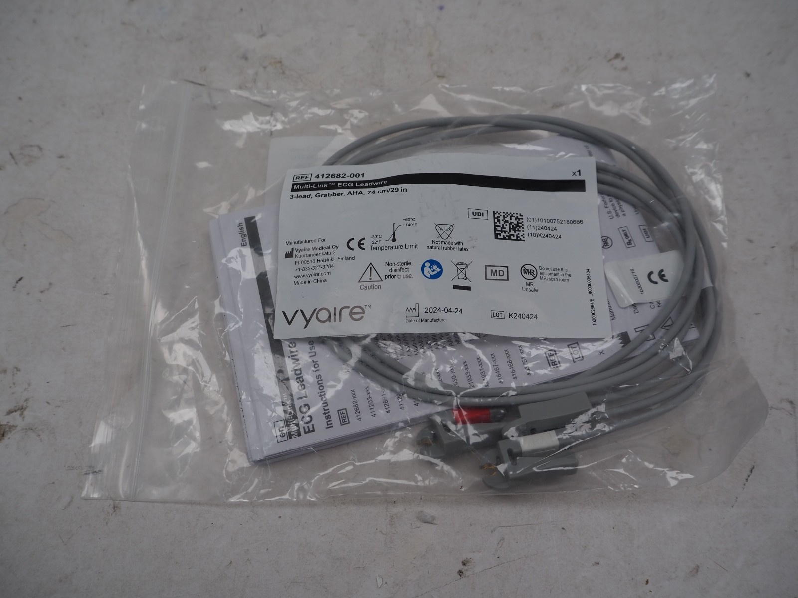 GE Vyaire Medical 412682-001 Multi-Link ECG 3-Lead Grabber Wires 29″ NEW in Bag