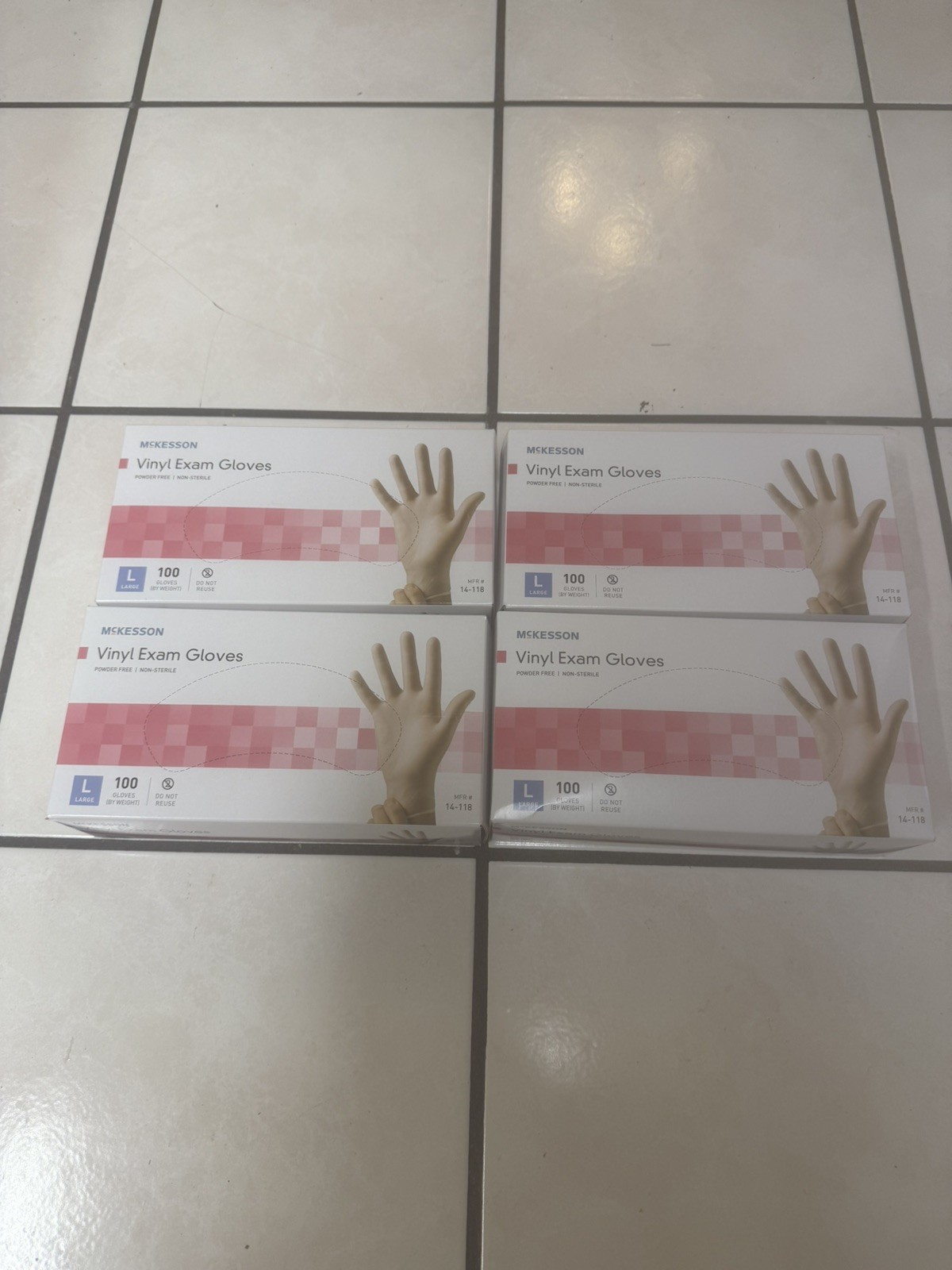 4x McKesson Vinyl Exam Gloves Size L – 100 Gloves Each (14-118)