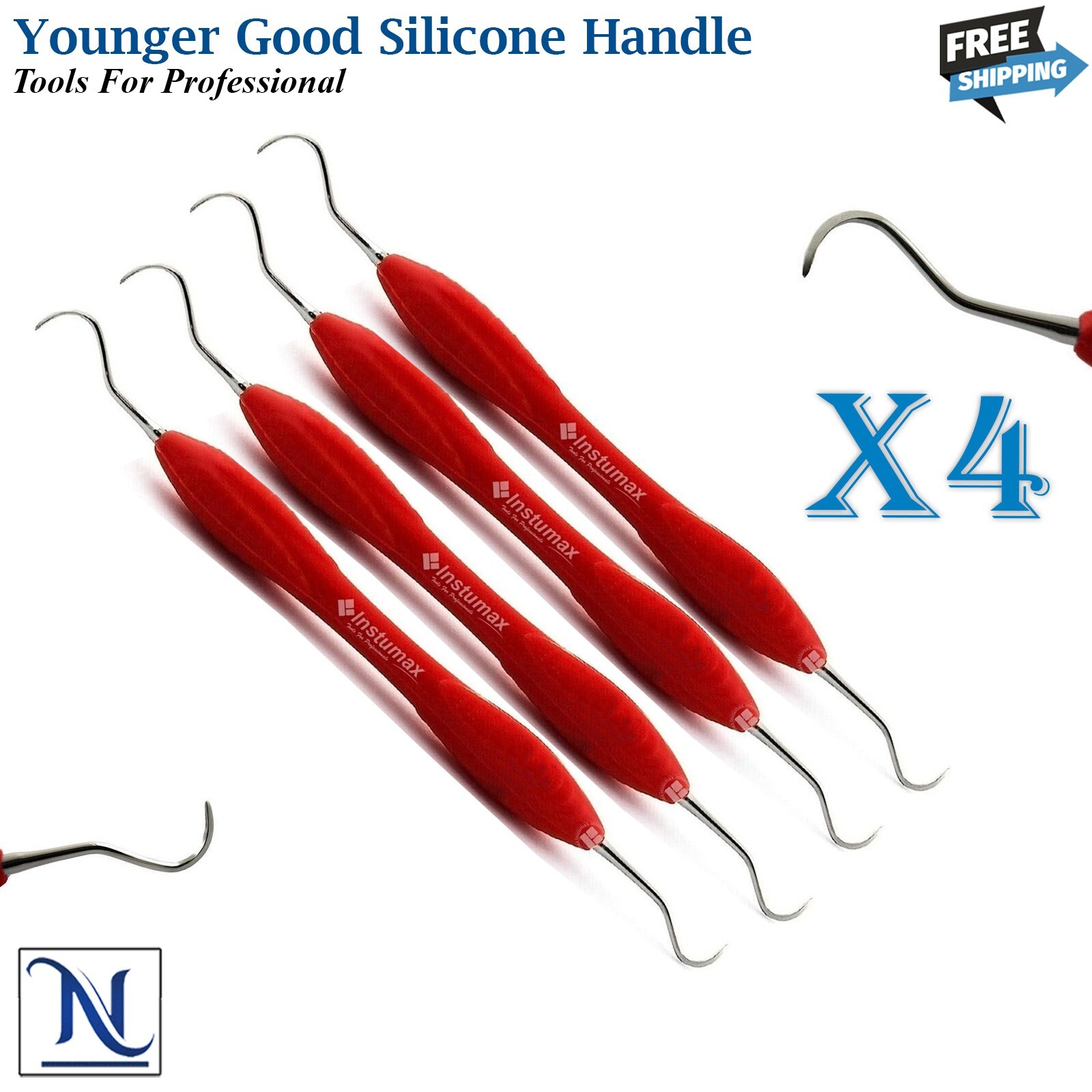 Younger-Good Curette Hand Scalers Dental Tartar Scraper Silicone Handle X4