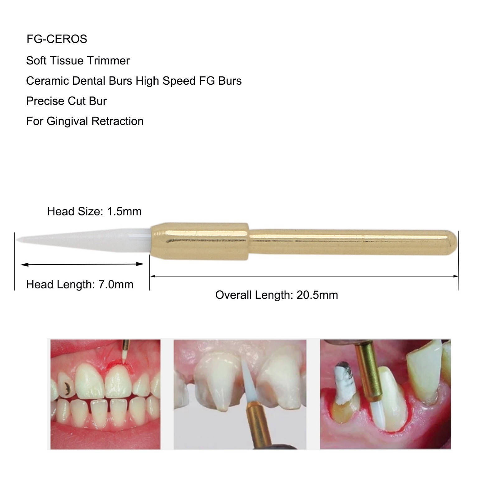 3PCS Dental Surgical Ceramic Soft Tissue Trimmer 23mm for Gingival Retraction