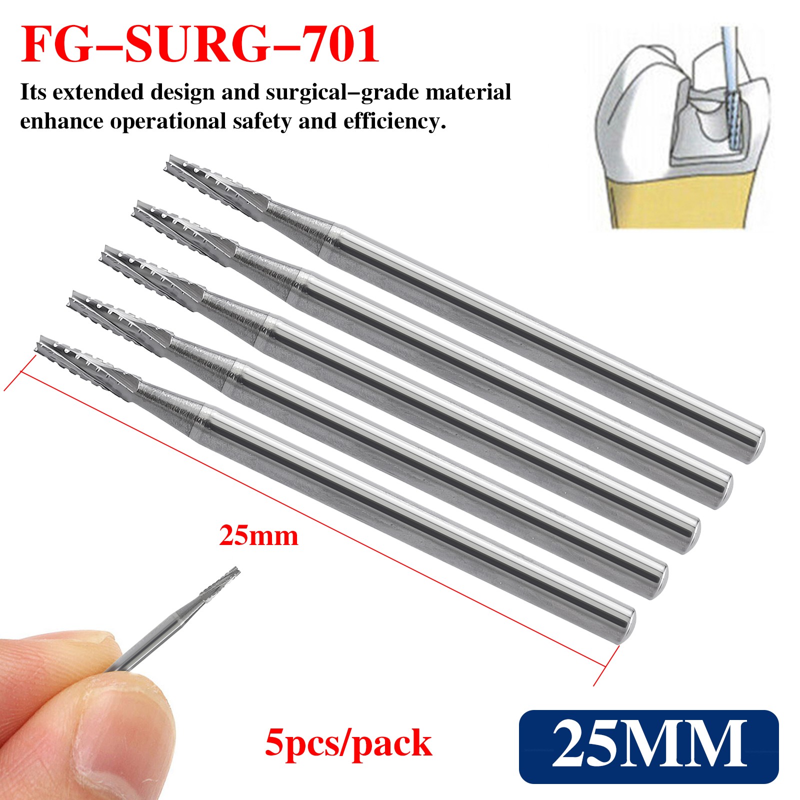 Dental Surgical Burs 25mm Carbide Bur Friction Grip FG Tapered Fissure Bur po