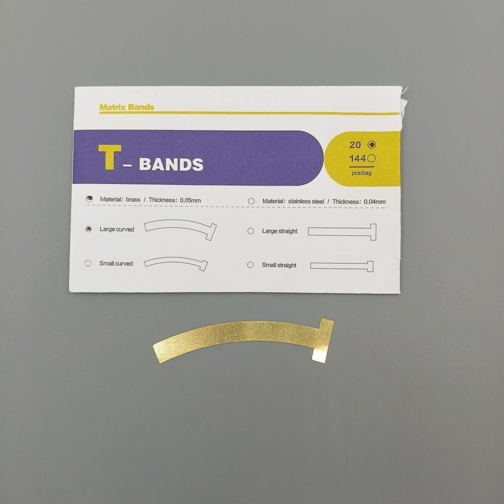20Pcs/Bag Dental Matrix T Bands Brass Curved Straight for Primary Molars 0.05mm