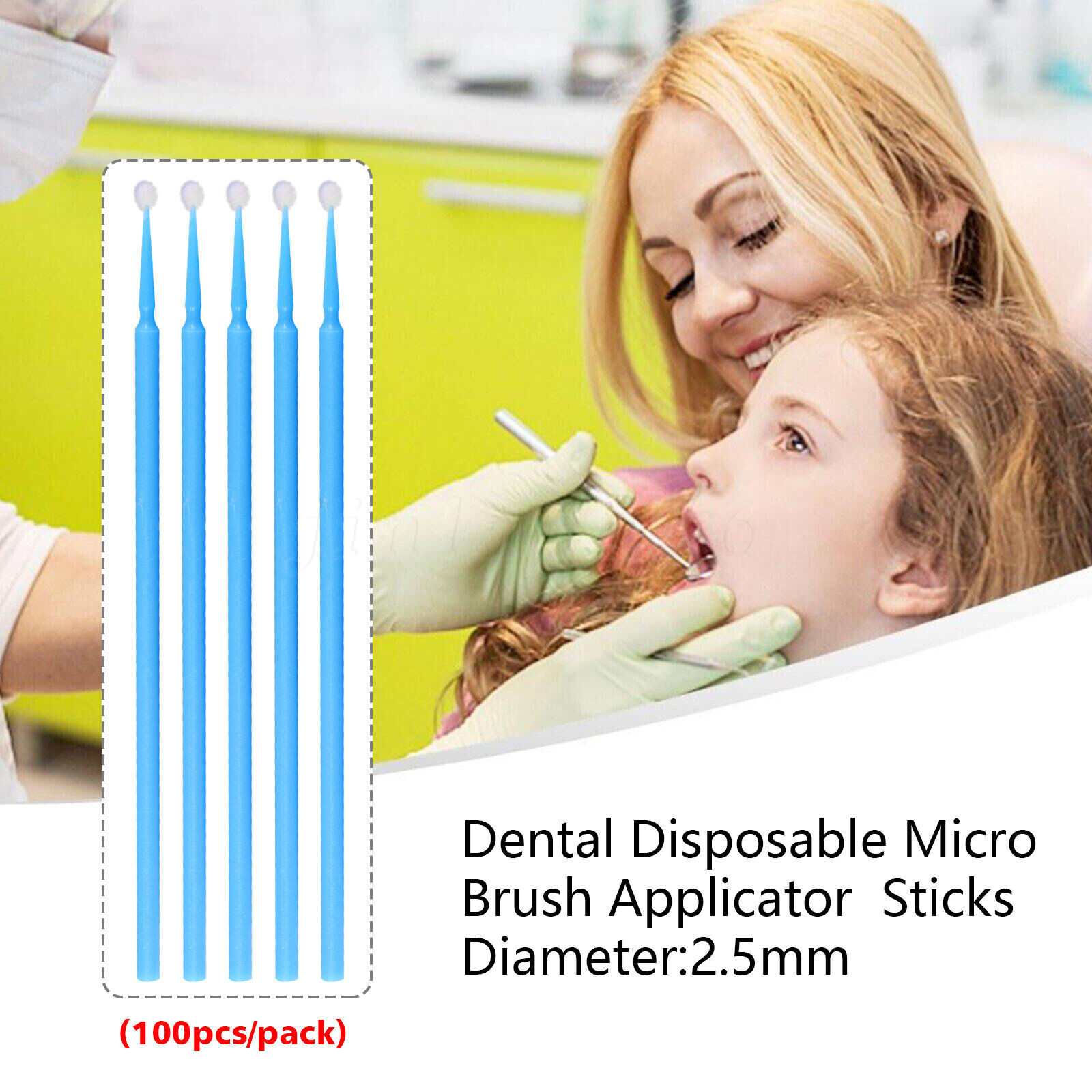 1-5 Micro Brushes Applicators Microbrush Dental Eye Regular 2.5mm Blue 100pcs/pk