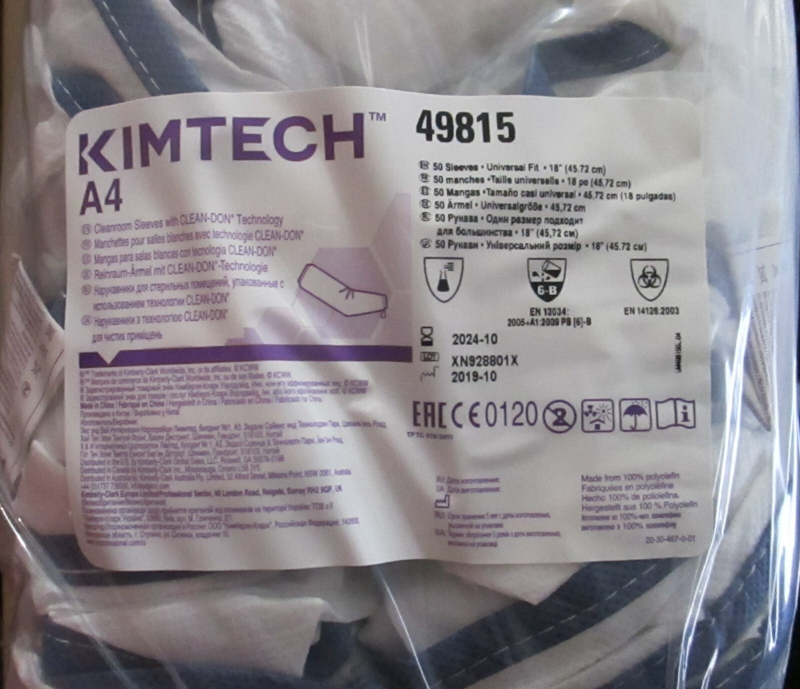 Kimtech A4 Cleanroom Sleeves w/Clean-Don 18″ (45.72cm) Universal Fit 49815-01