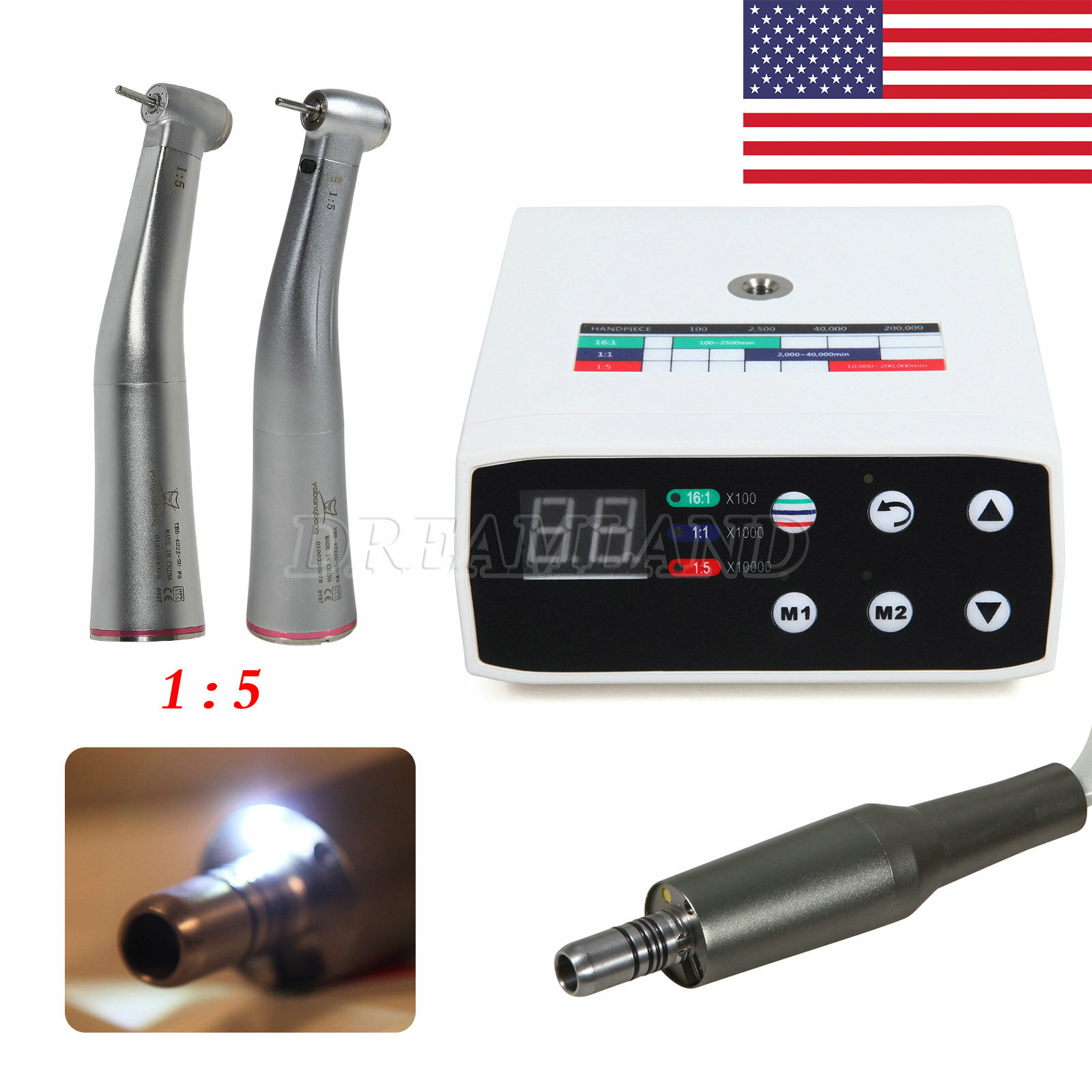 Dental Brushless LED Electric Micro Motor /1:5 1:1 Contra Angle E-Type