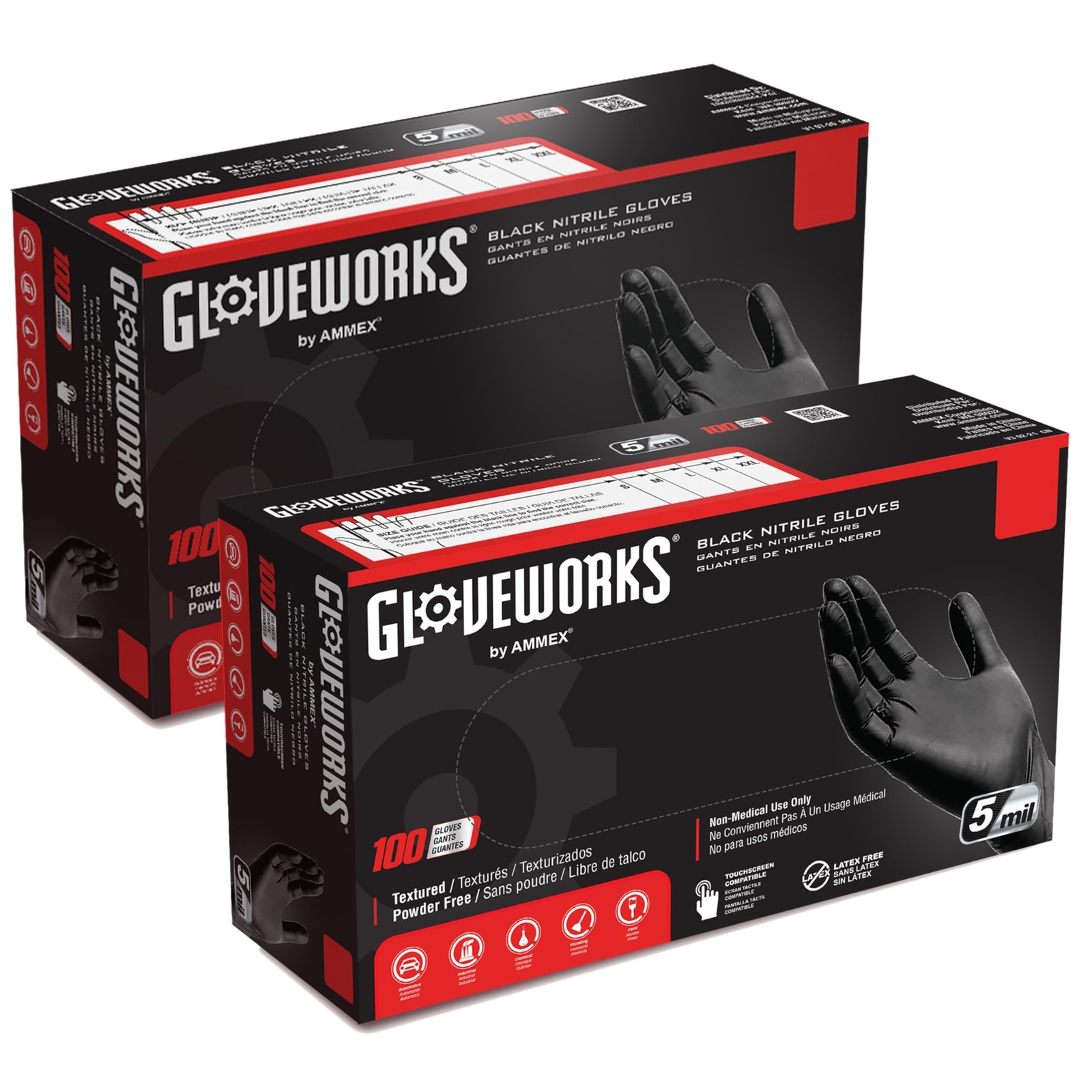 GLOVEWORKS Black Nitrile Gloves 5 Mil XL 2 Boxes of 100