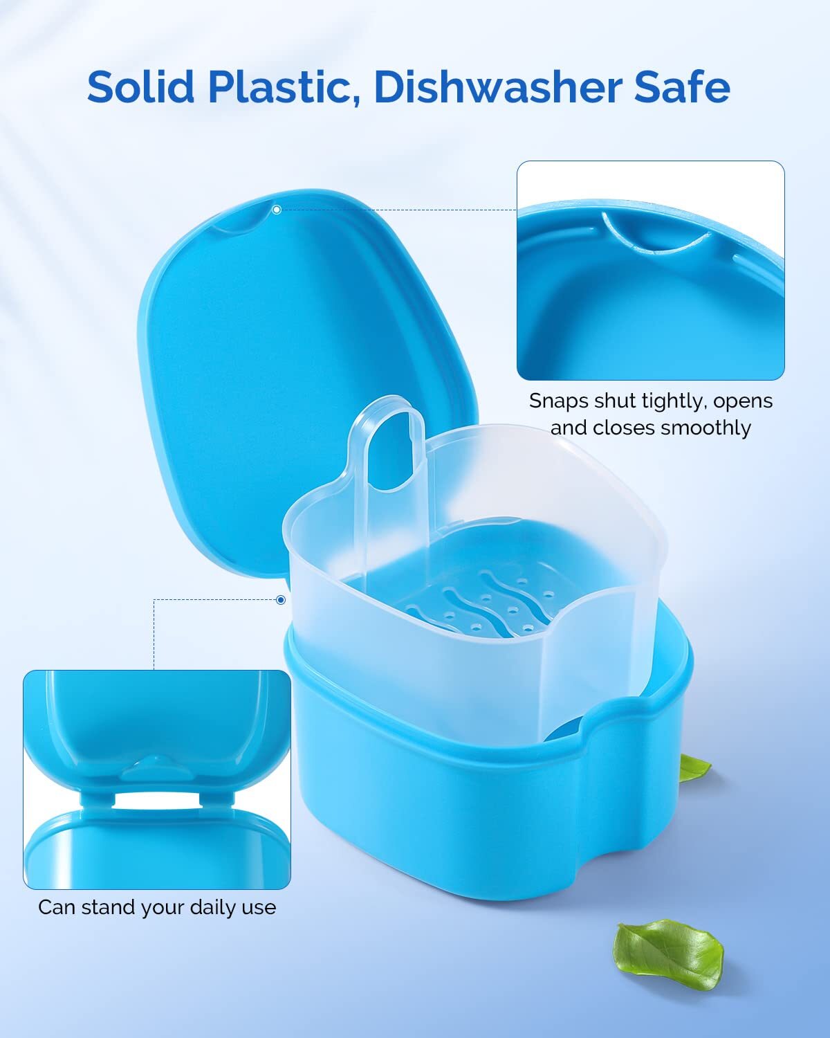 2Pcs JMU Denture Bath Storage Retainer Box Orthodontic Retainer Case w/ Lid