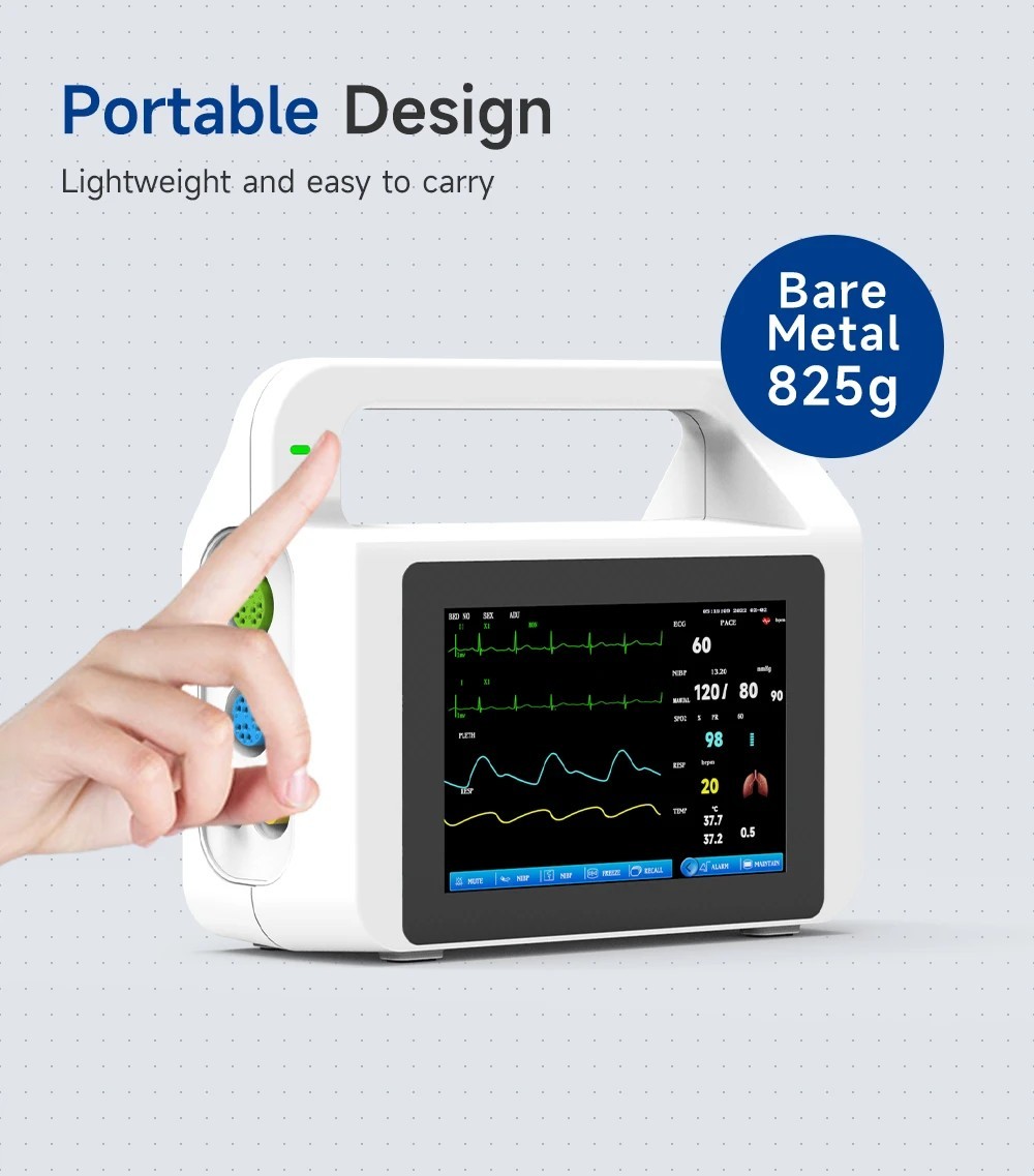 US Stock 5″ TouchScreen Portable 6-parameter Patient Monitor Vital Signs Monitor