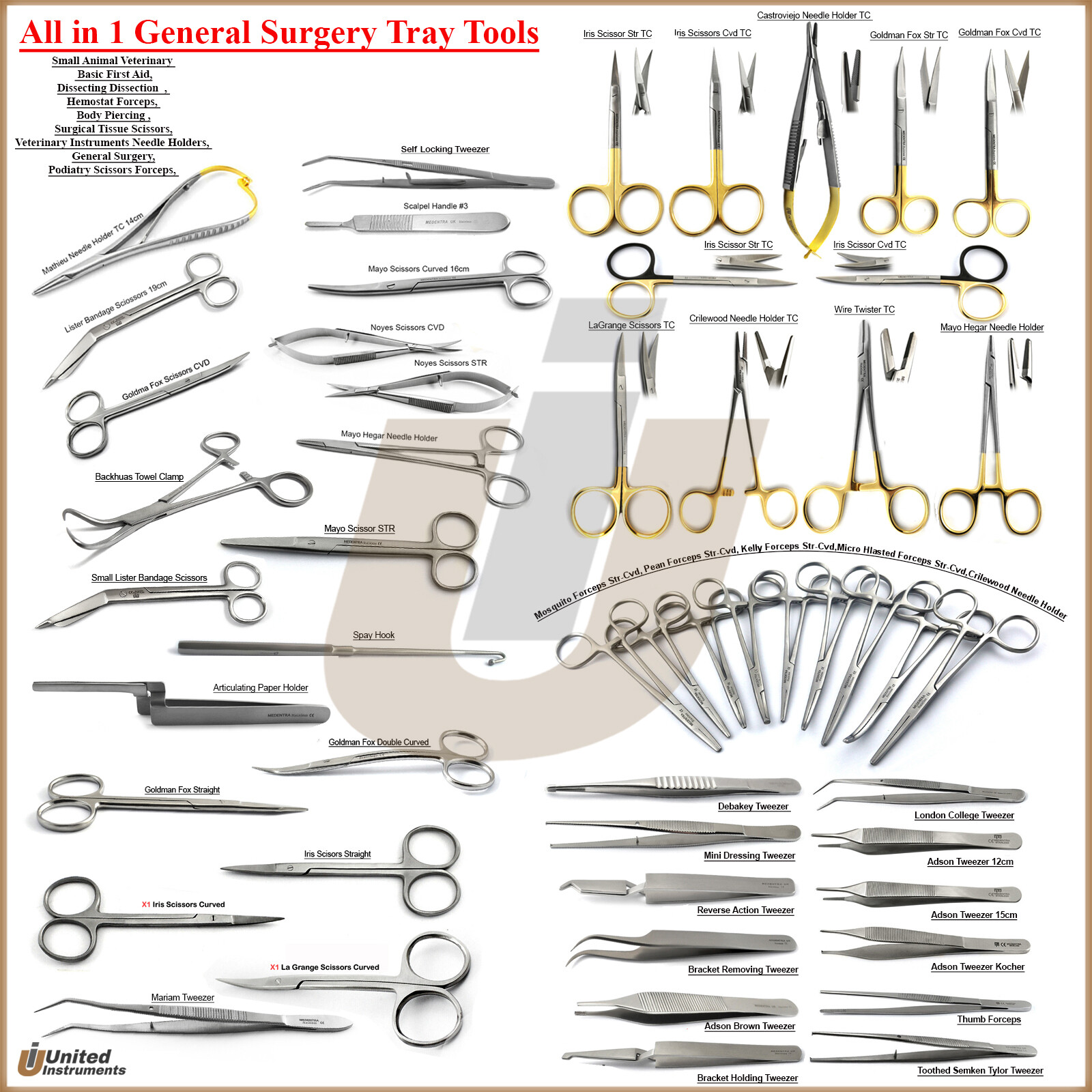 Range Basic General Surgery Tools Dressing Tweezer Dental Needle Holder Scissors