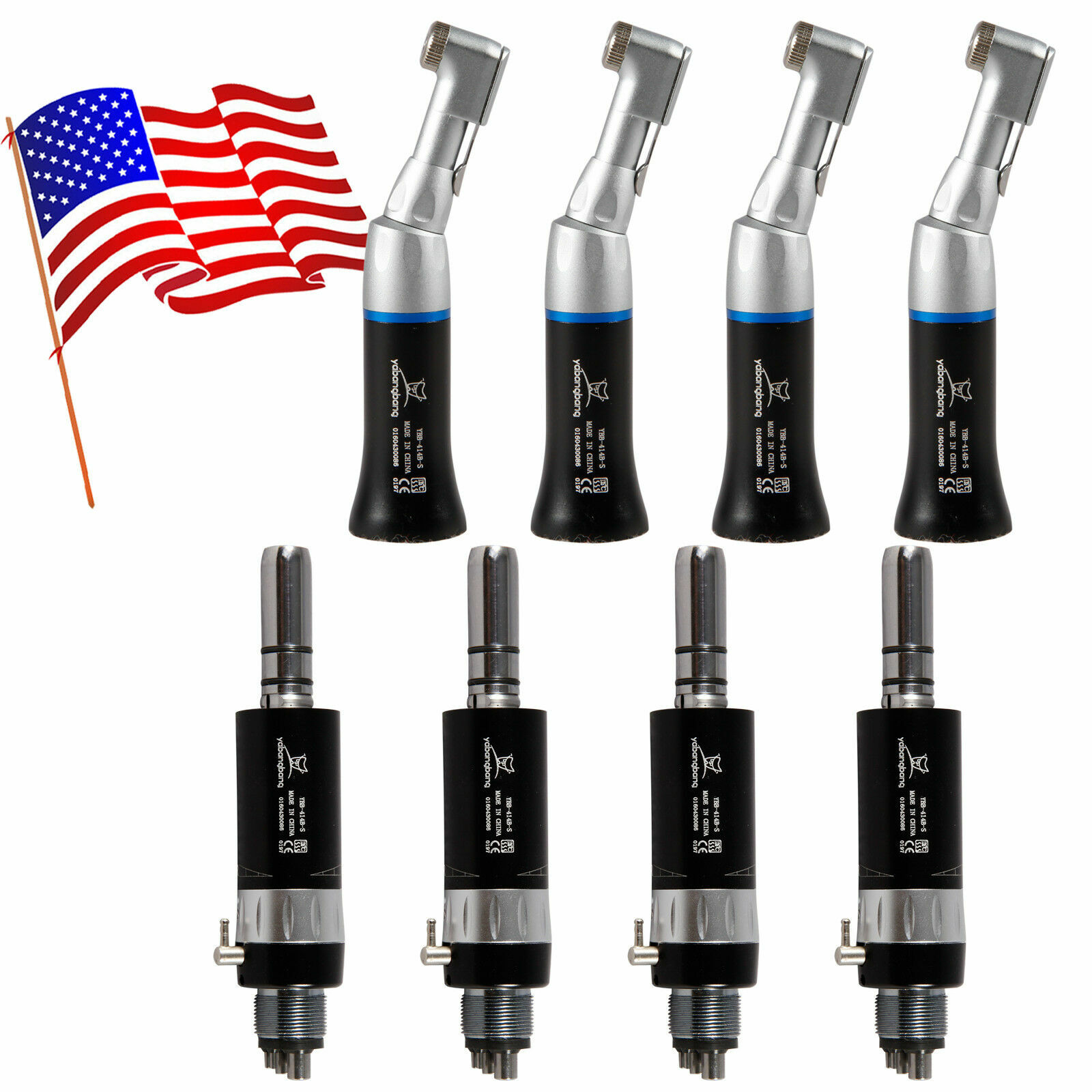 10 Sets Dental Air Motor 4Hole E-type + Low Speed Contra Angle Black fit 2.35mm