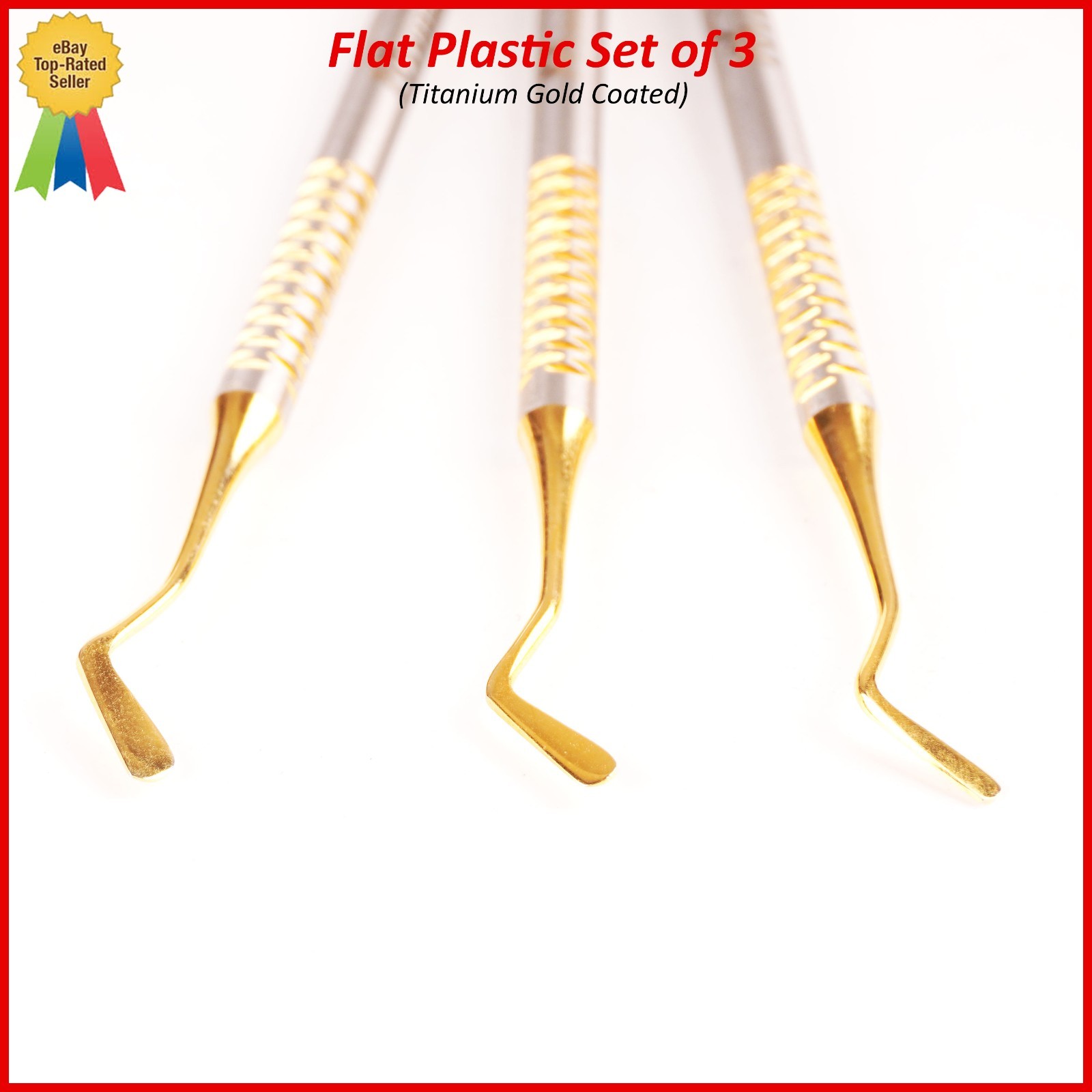 Set of 3 Dental Flat Plastic Filling Instruments Composite Gold Tips Restoration