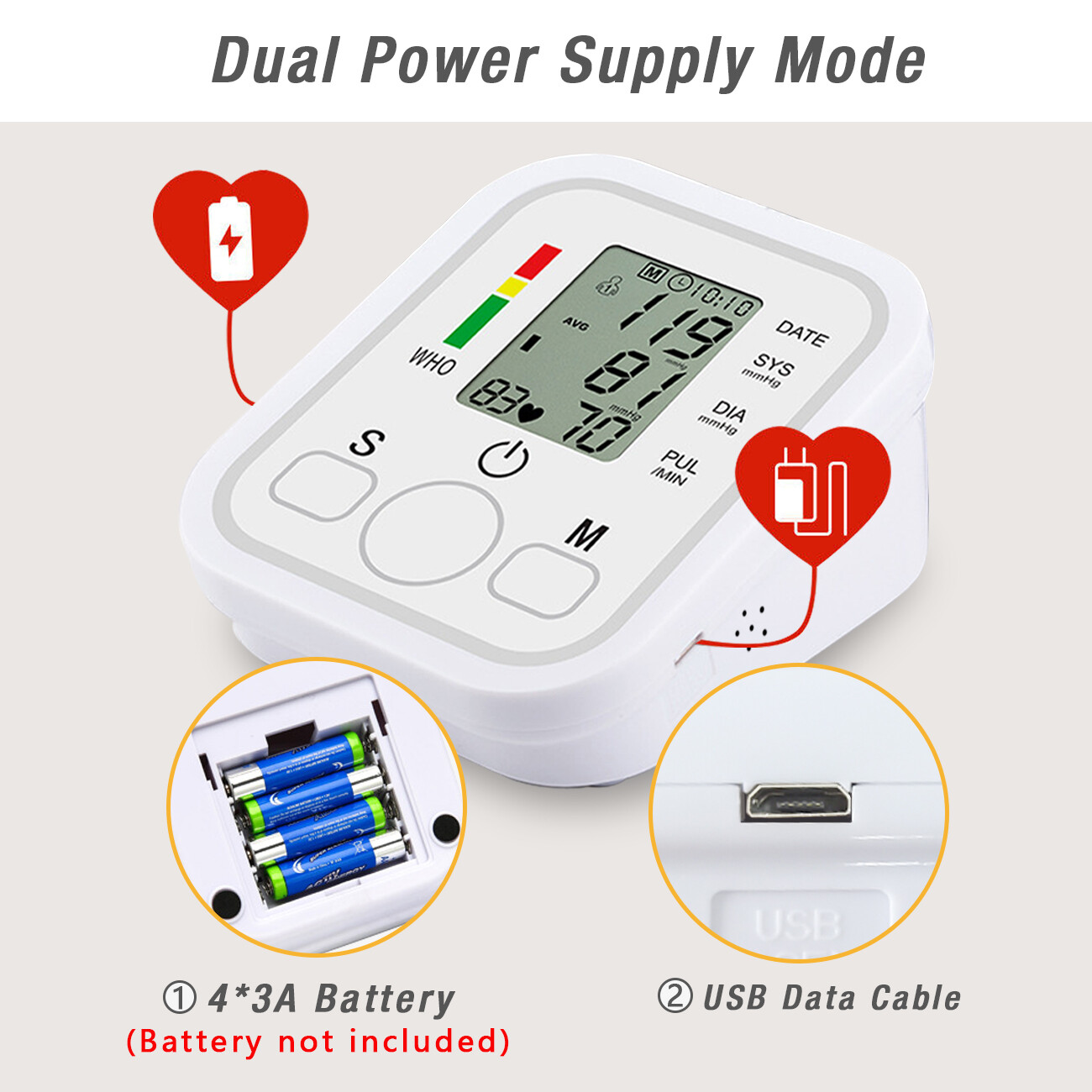 Digital Blood Pressure Monitor Automatic Pulse Meter BP Machine Voice Talking