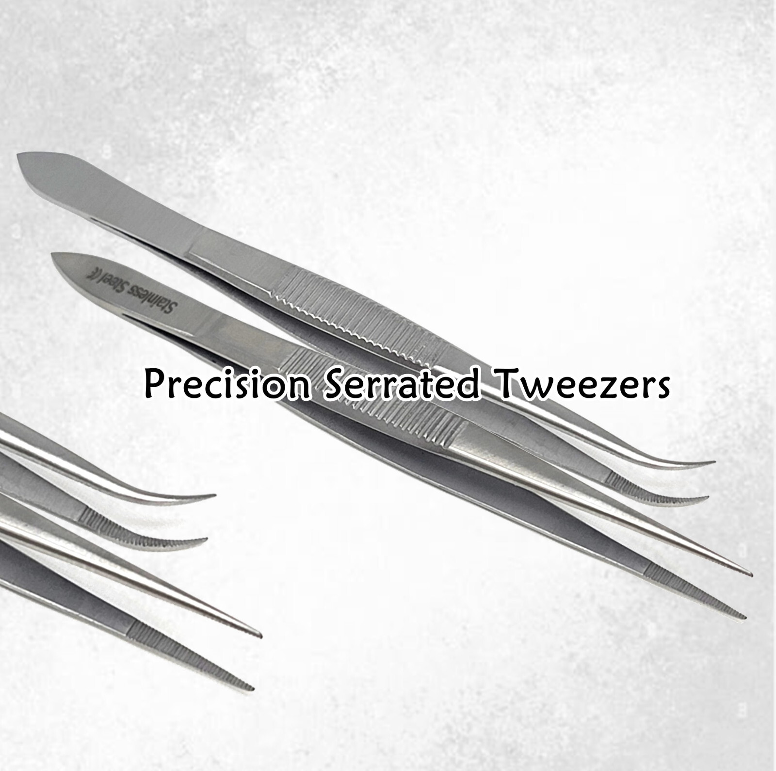 Stainless Steel Surgical Forceps With Serrated Tips Straight + Curved Tweezers