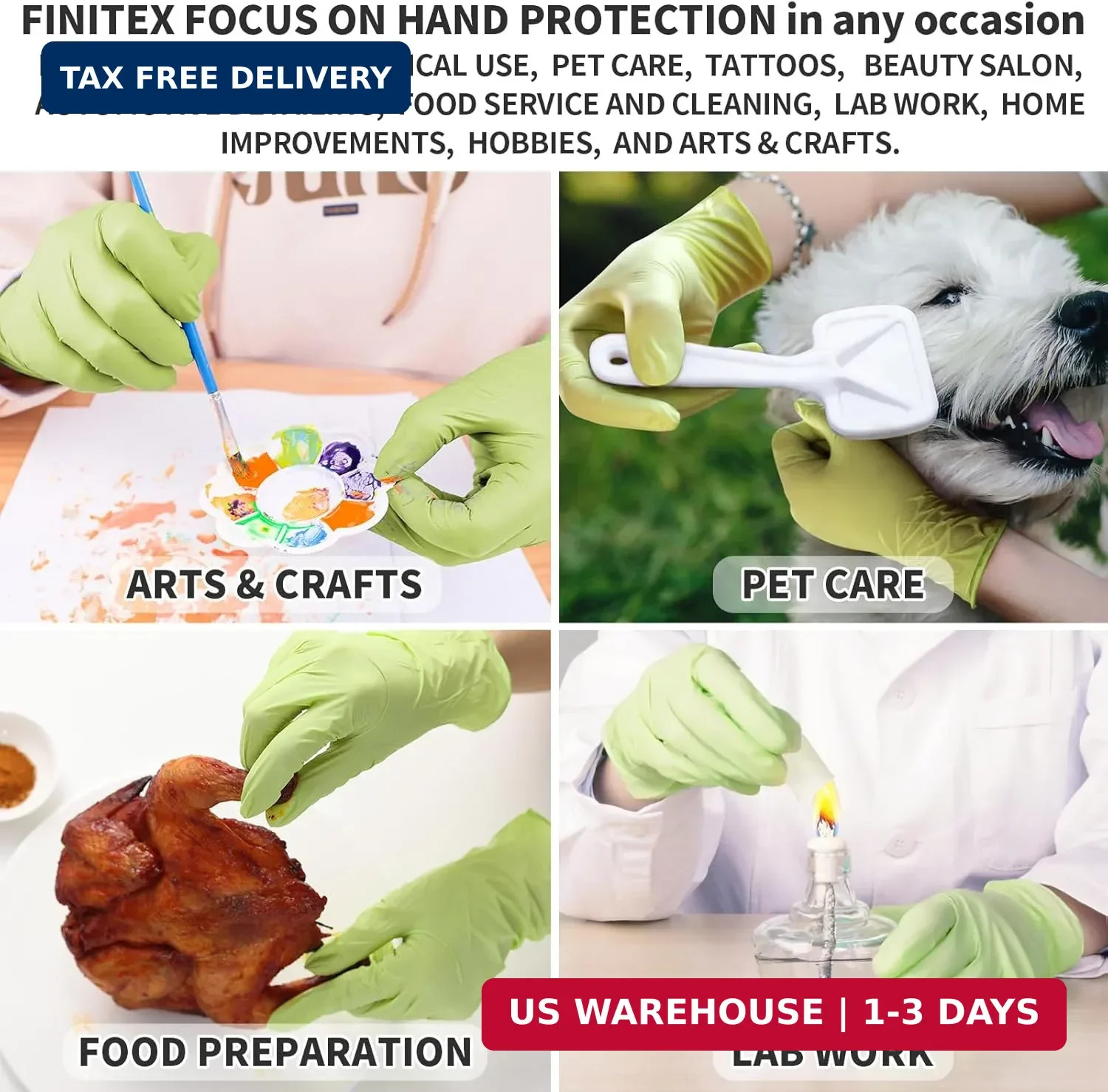 FINITEX Nitrile Disposable Gloves – Green 3.5mil 100 PCS Powder-Free Latex- L