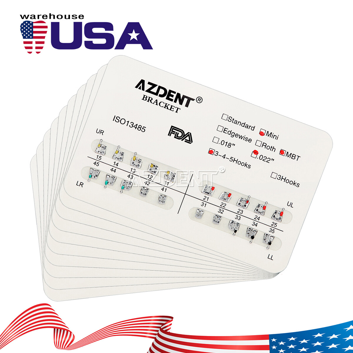 AZDENT Dental Orthodontic Brackets Braces Mesh Base Mini MBT.022 Hooks 3 4 5