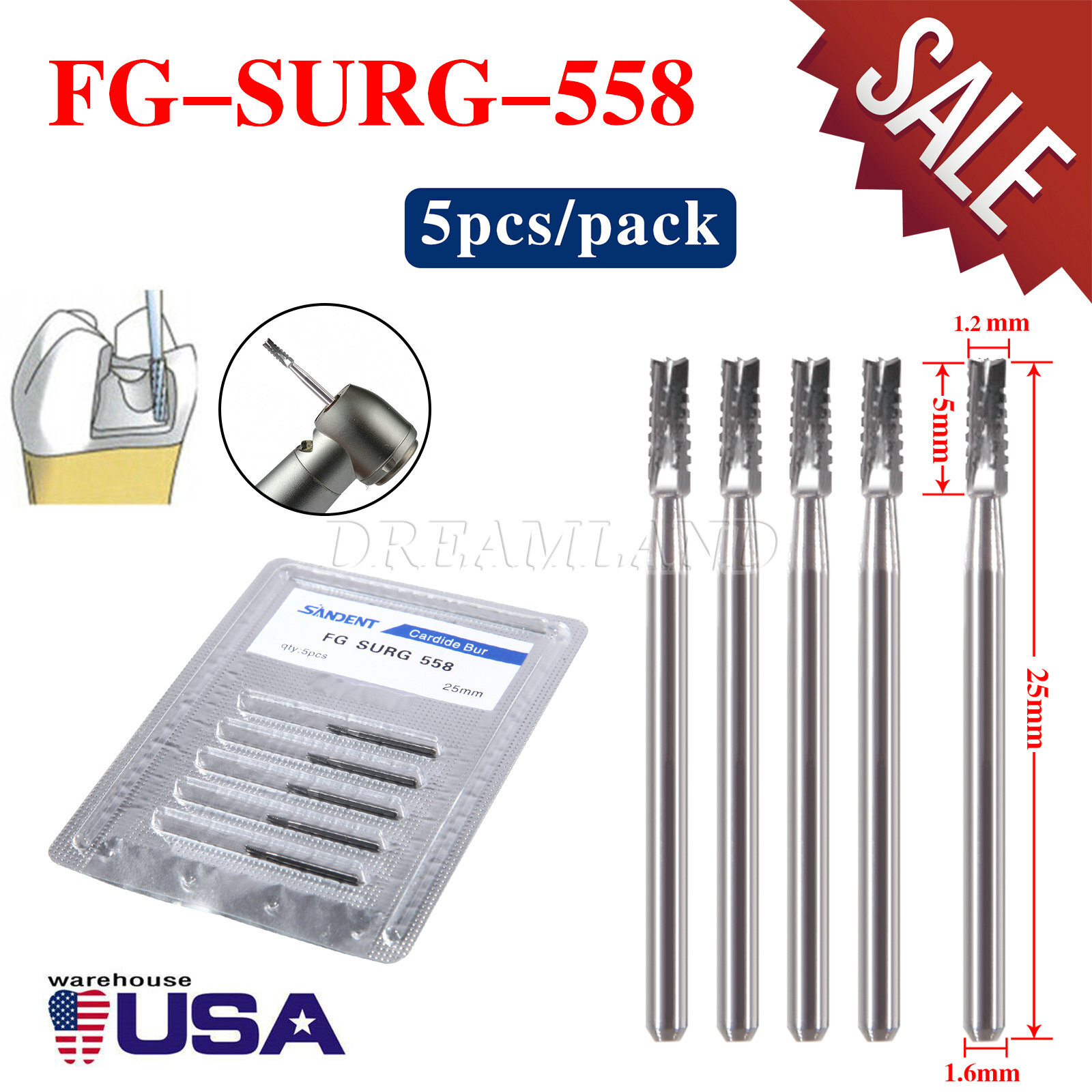 Dental Surgical Bur Carbide FGOS 558 25mm Length Flat End Cylinder Crosscut
