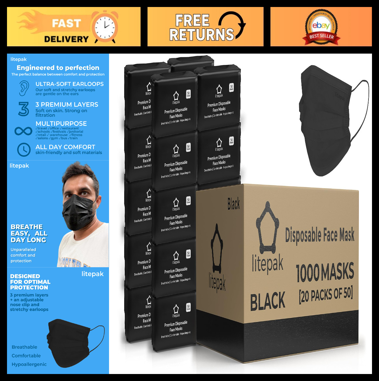 1000 PCS Disposable Face Masks – Breathable, Comfortable, Ideal for Home & Offic