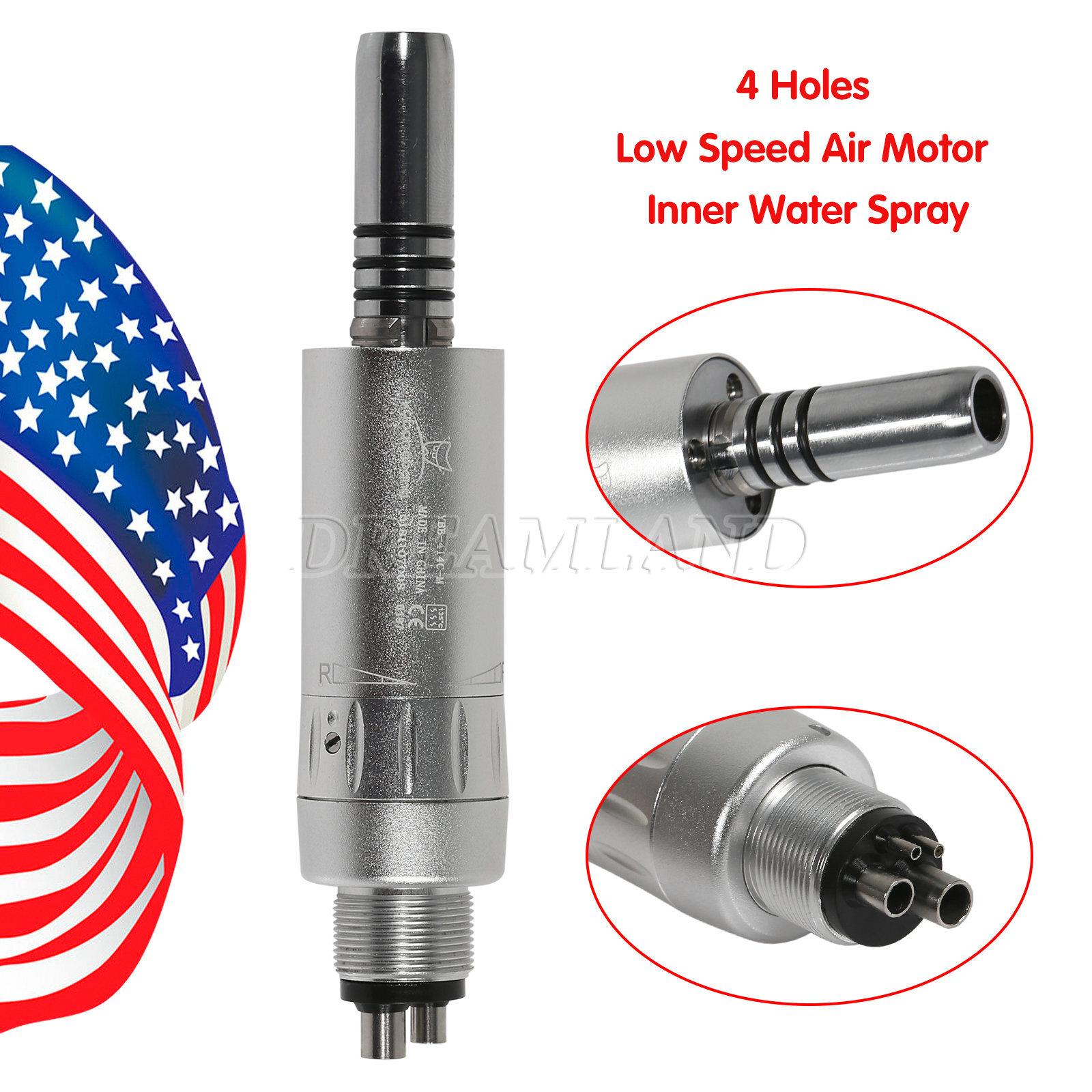 Dental E-type Air Motor Slow Low Speed Handpiece 4 Holes Inner Water Spray USA