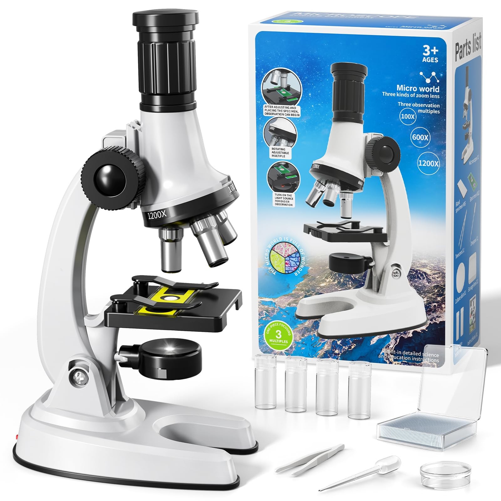 Microscope for , 67 Pcs Microscope Science Kit with 100X-1200X Microscope, Sl…