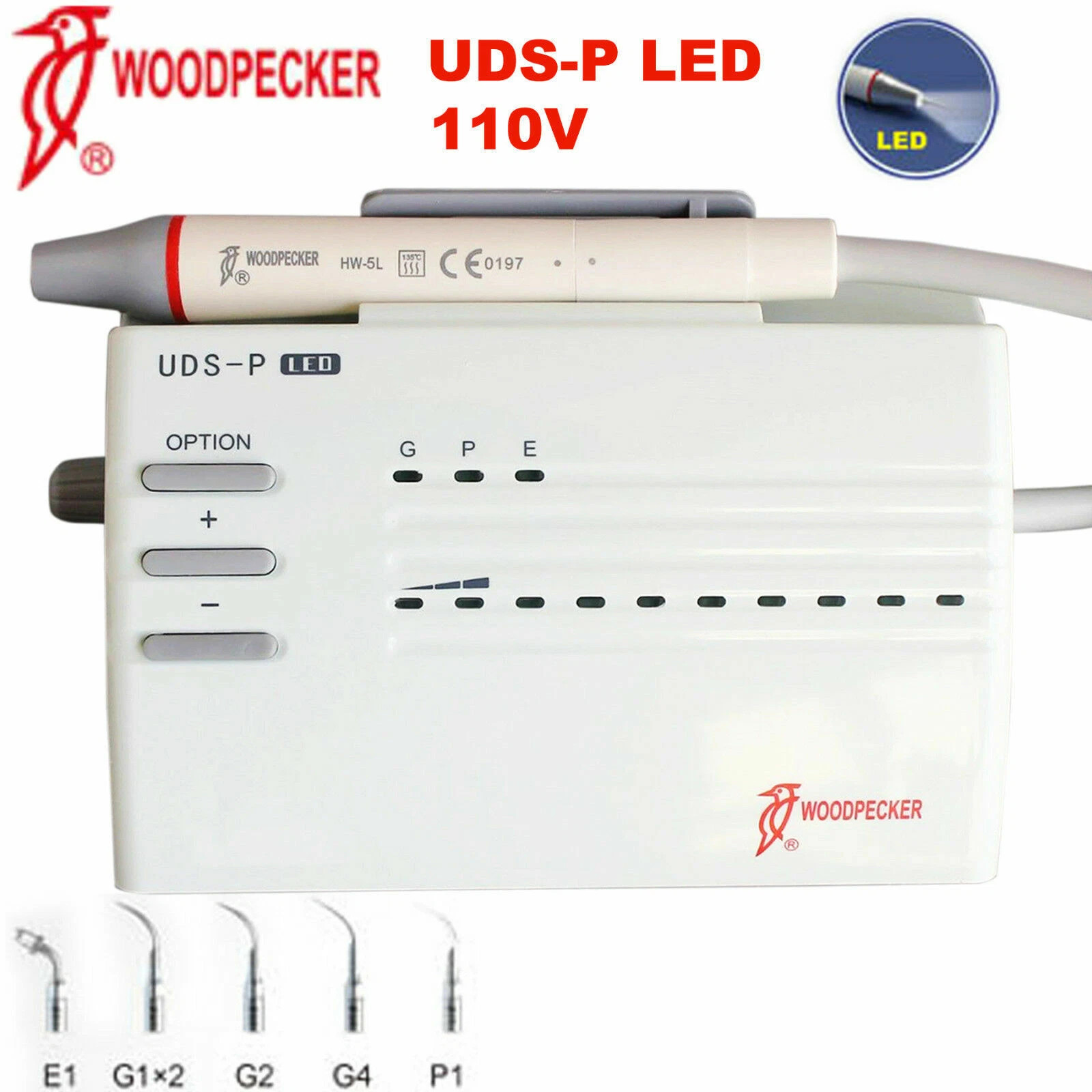 Woodpecker UDS-P LED Ultrasonic Piezo Dental Scaler HW-3H Handpiece with 6 Tips
