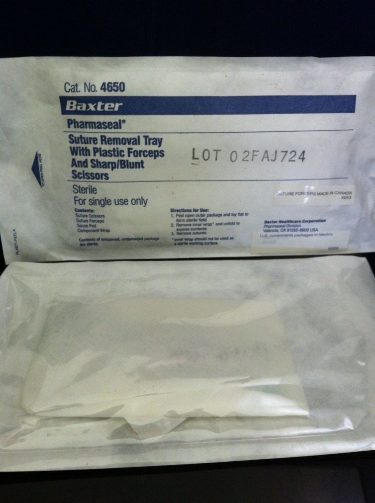 Lot Of 4 BAXTER SUTURE REMOVAL TRAYS/KITS 4650 Sterile Scissors Foreceps Gauze