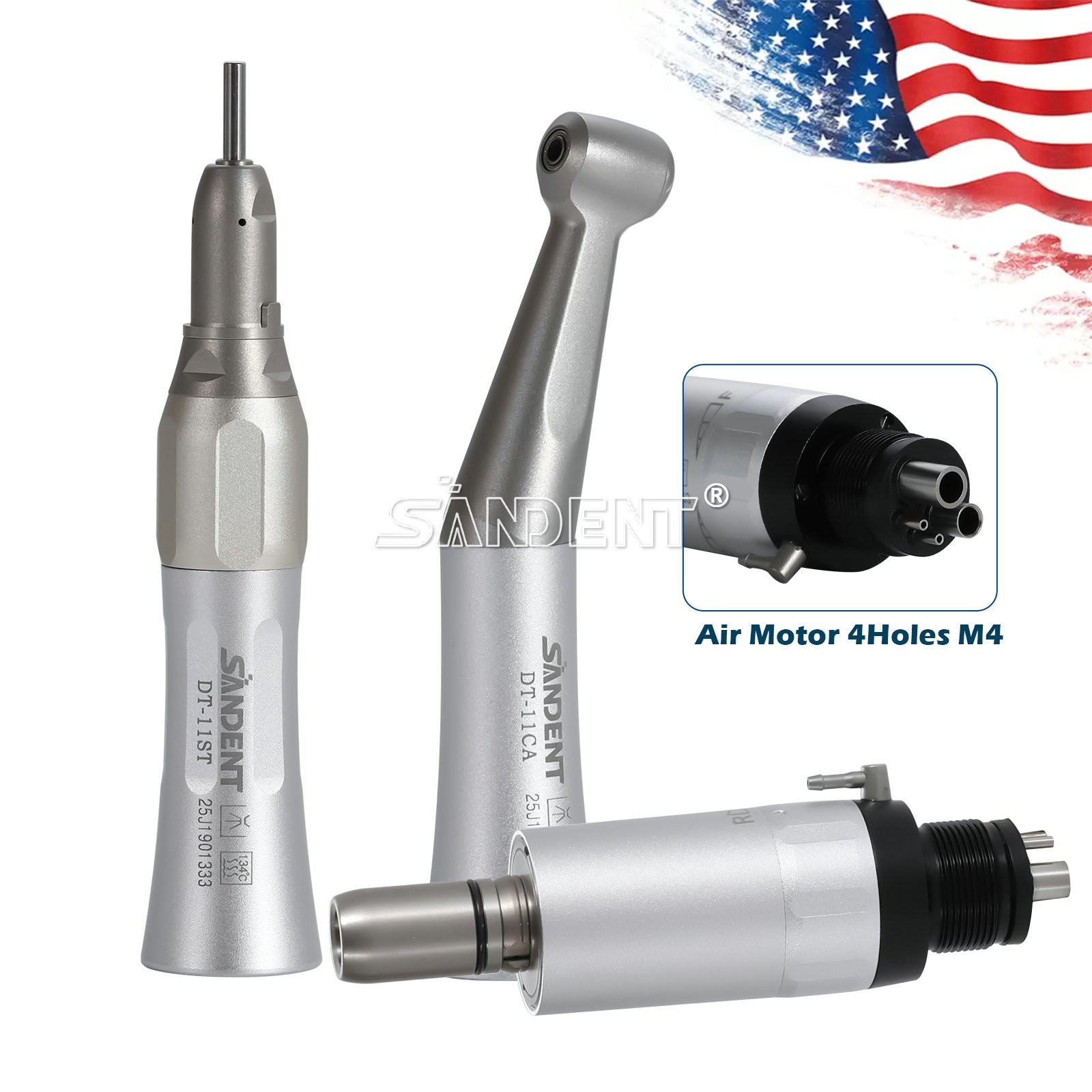 Dental Low Speed Handpiece Kit 4H Contra Angle Straight Air Motor External Spray