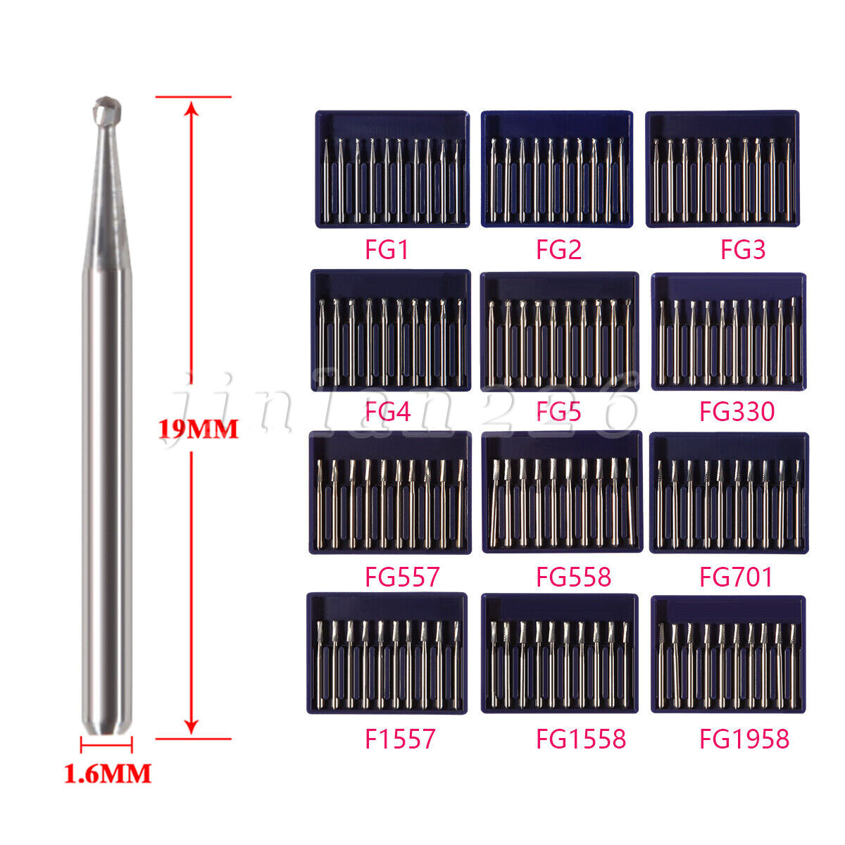 Carbide Bur, FG, #1/4, 1/2, 1, 2, 4, 6, 8 Bur, Round Dental
