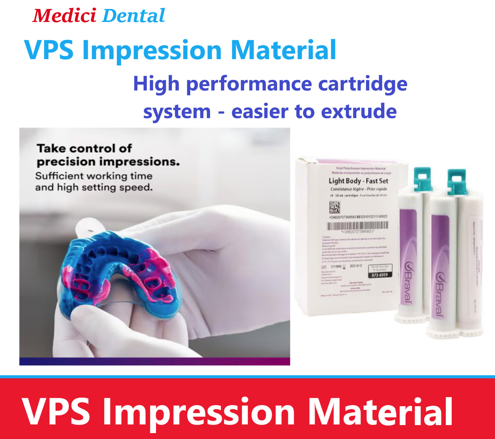 Dental VPS Impression Material Light /Heavy/ Body /Alginate PVS Upto 20 Cartidge