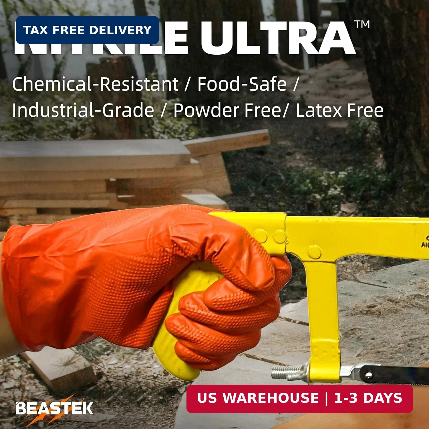 Beastek Nitrile Disposable Gloves, 8Mil Latex & Powder Free Chemical Resistant H