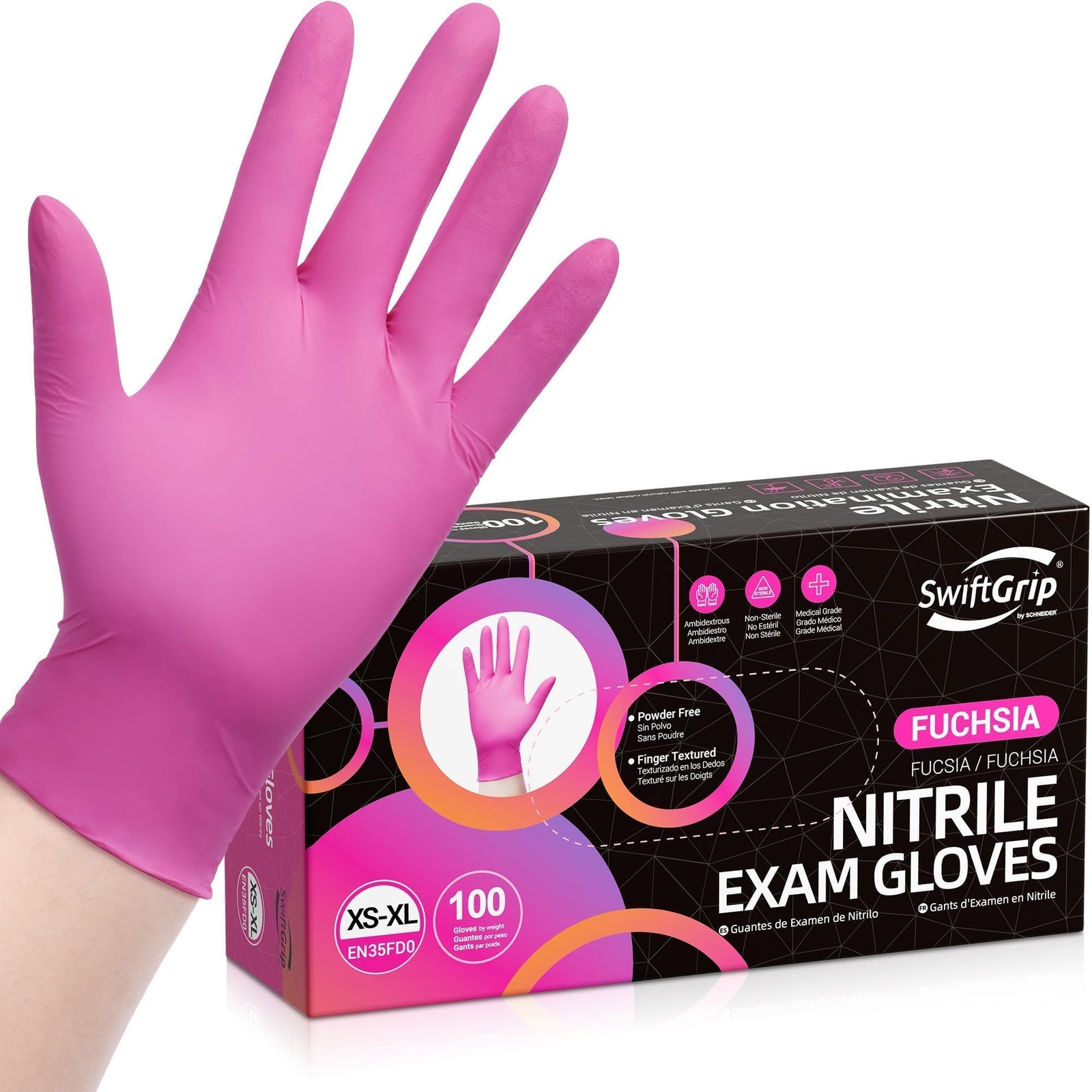 Pink Gloves PowderFree Nitrile Gloves, 100ct Box 3Mil, Gloves Disposable Lat…