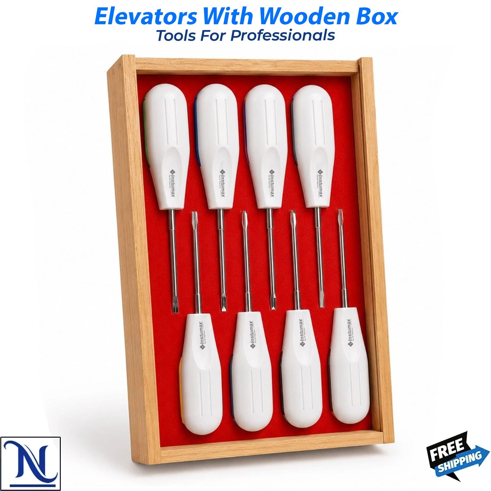 Professional Luxation Elevator Set 8pcs Oral Surgery Instruments Wooden Box