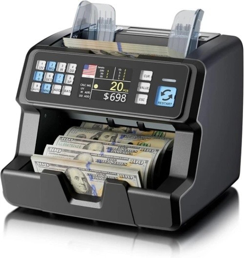 Money Counter Machine USD EUR CAD Value Counting Top Loading Bill Counter 3.5″