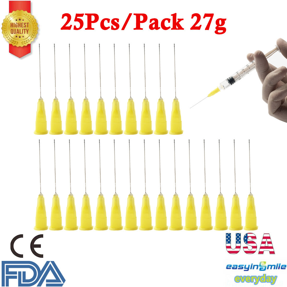 25Pcs Dental Endodontic Root Canal Irrigation Endo Syringe Needle Tip 27g Yellow