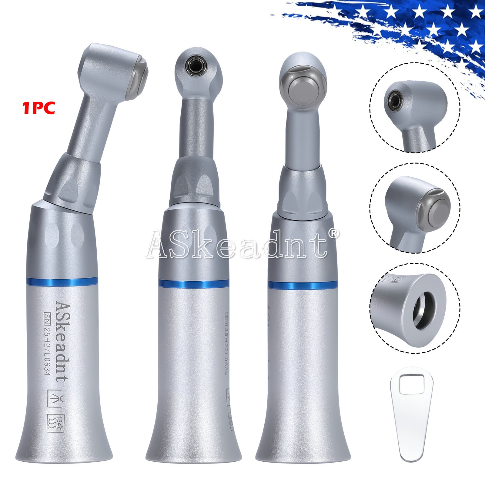 ASkeadnt Dental Low Speed Contra Angle Handpiece Push Button 1:1 E-type Attach