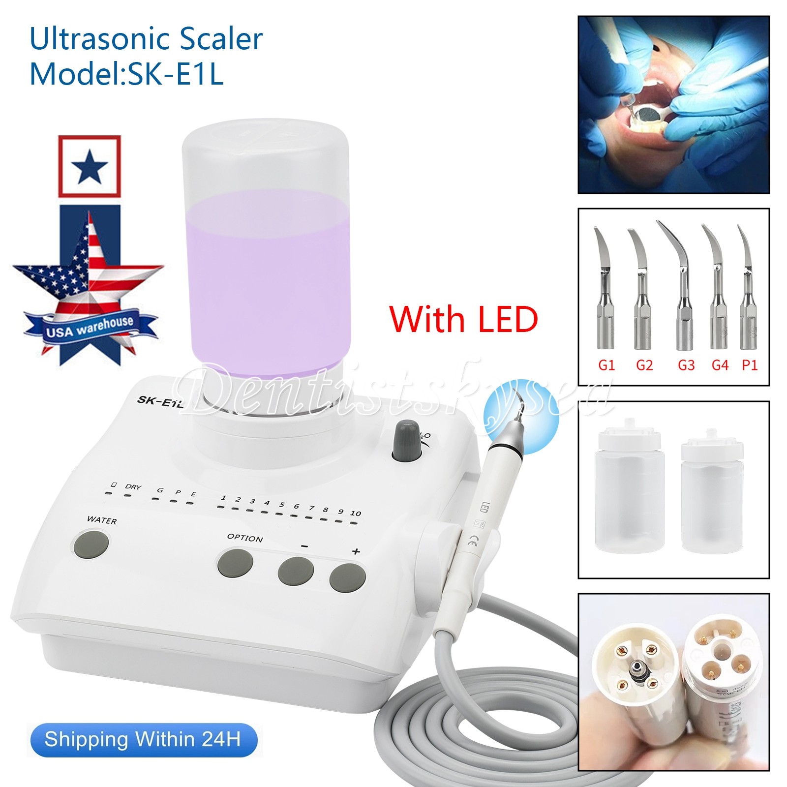 LED Dental Ultrasonic Scaler 2*Bottles Fit EMS Woodpecker/ LED Handpiece HW5L kn