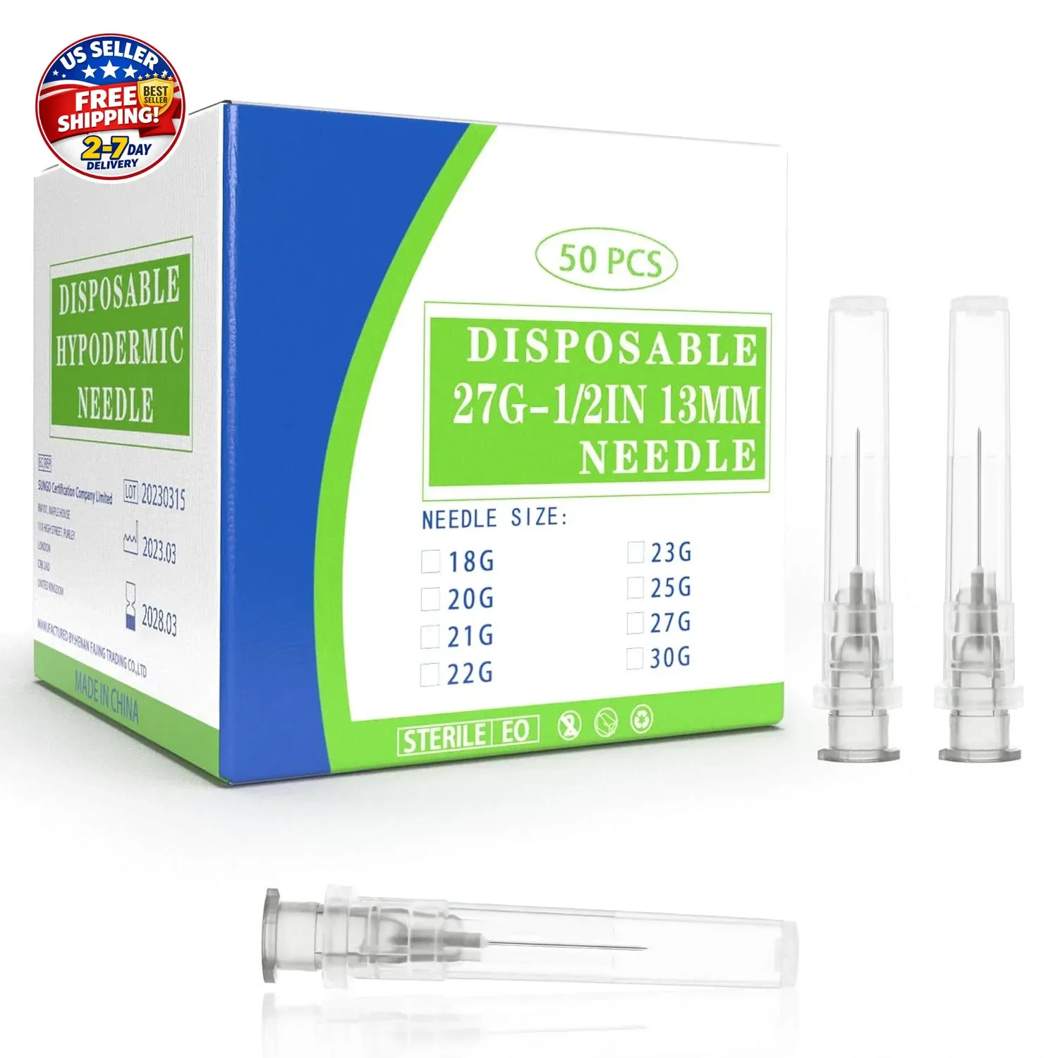 27 Gauge 1/2 Inch Disposable Needles with Caps – Luer Lock Lab Dispensing Access