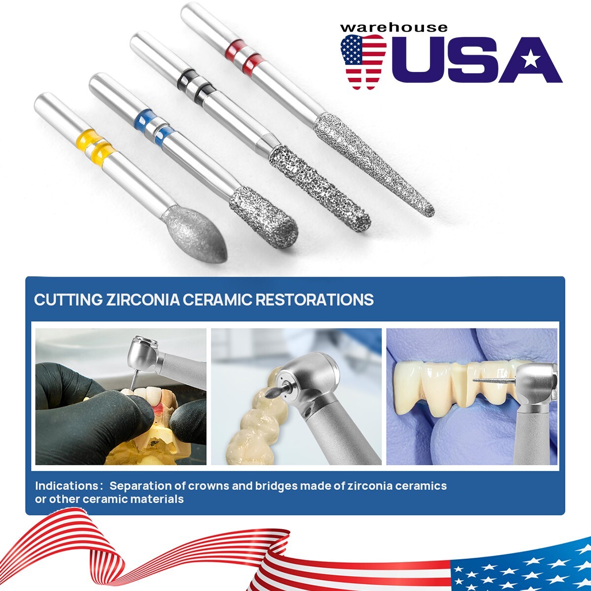AZ Dental Zirconia Oxide Cutting Diamond Burs ceramic Drills FG1.6mm 10Pcs/Pack