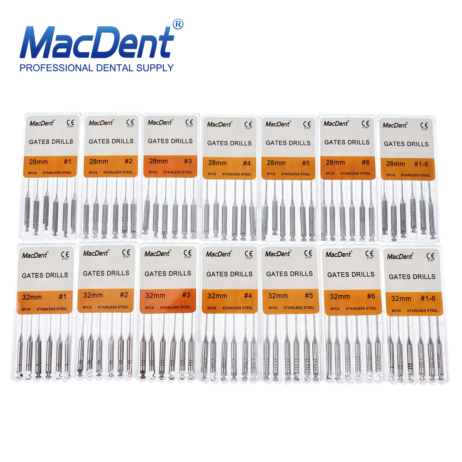 14Sizes Dental Gates Glidden Drills 28/32mm Stainless Steel Endo Root Canal #1-6