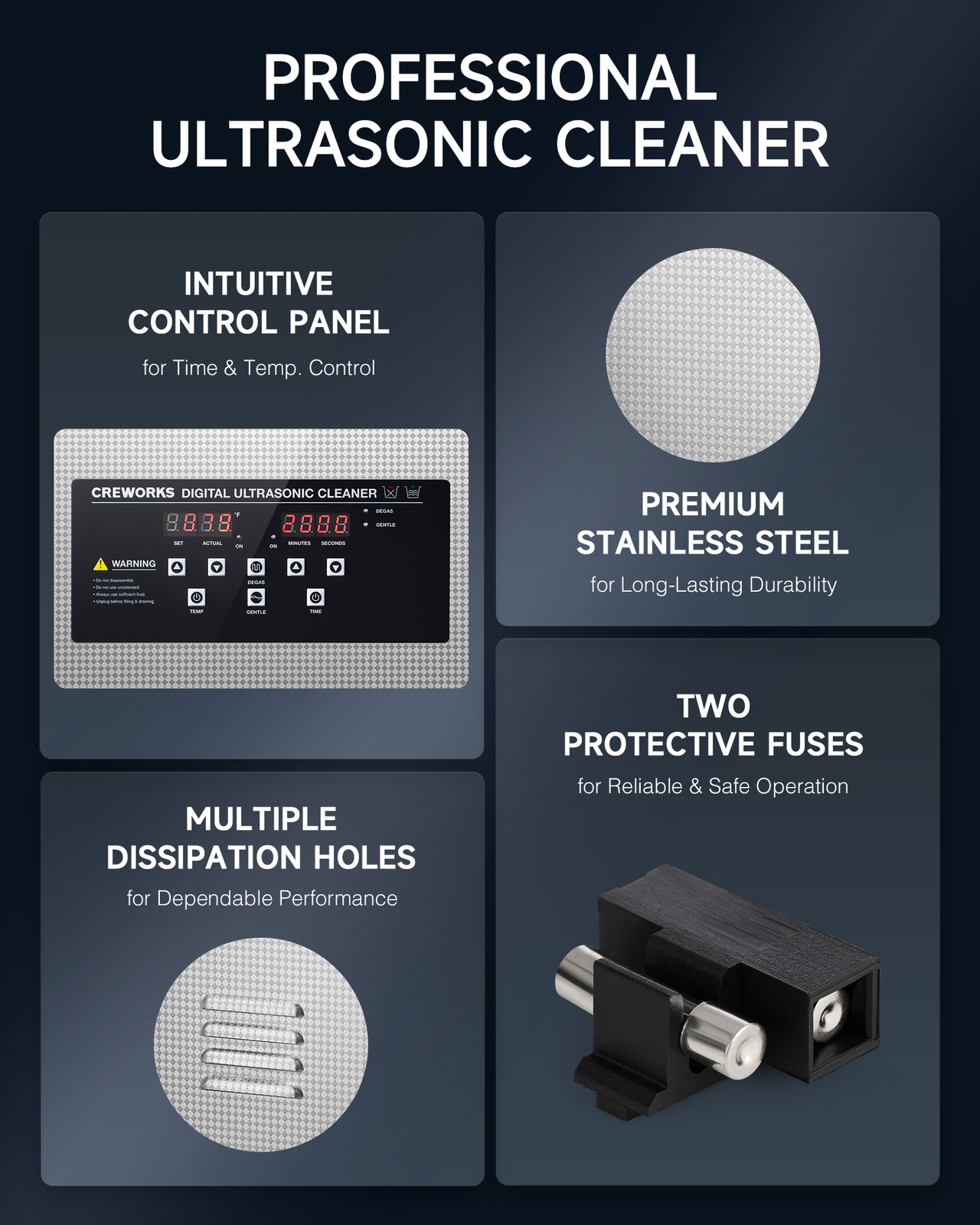 CREWORKS 6L Ultrasonic Cleaner with Degas Gentle Modes 300W Heater 30min Timer