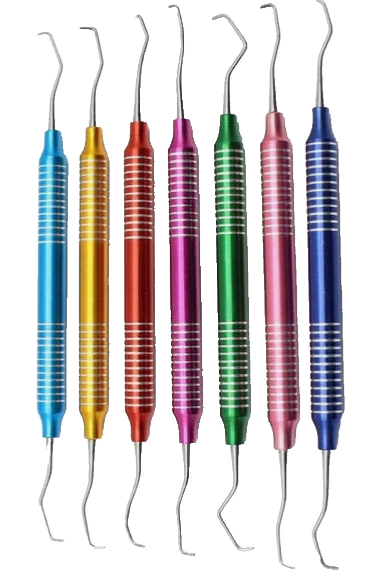Set Of 7 Gracey Curette Periodontal Hollow Handle Colored Surgical Scaler Dental