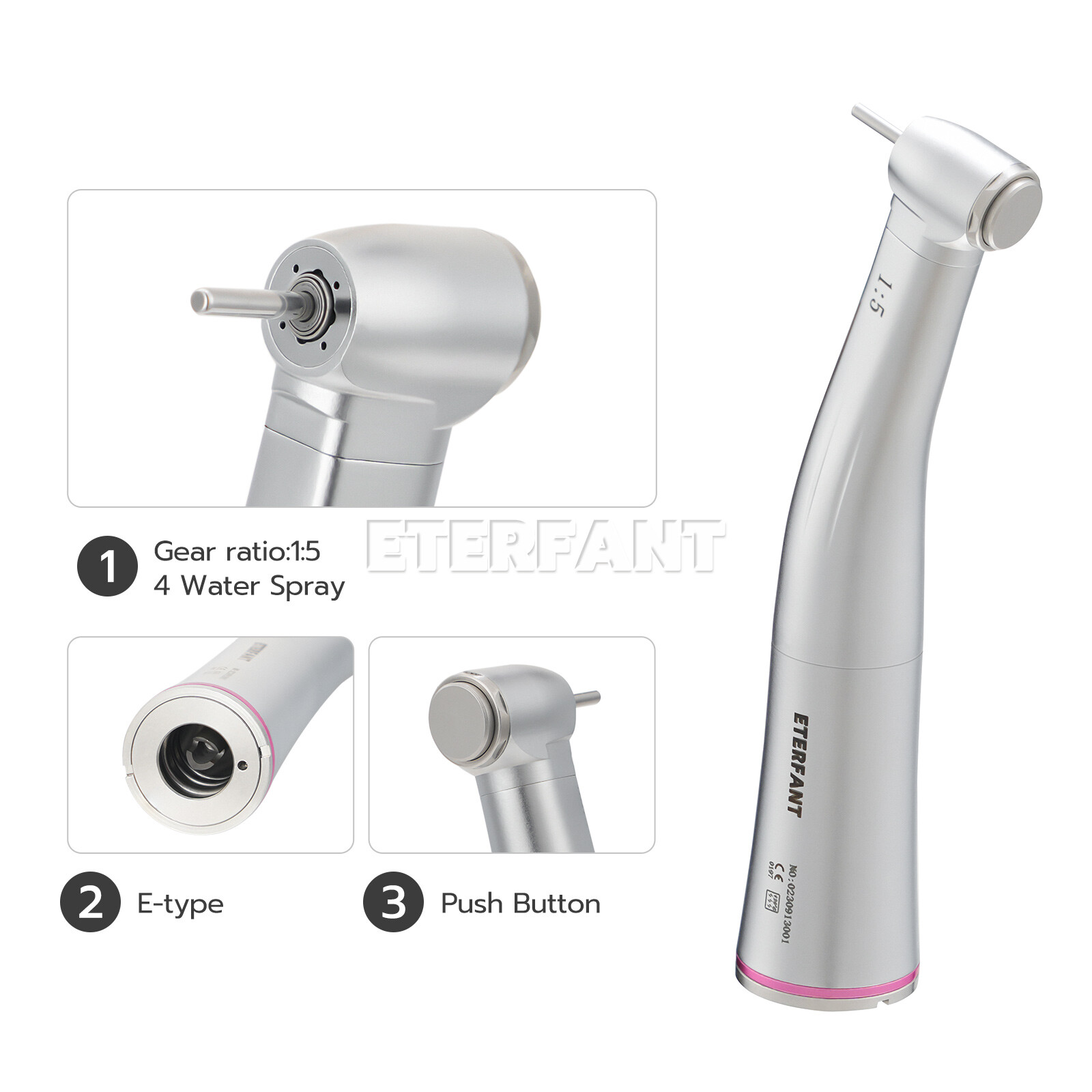 ETERFANT Dental 1:5 Increasing Handpiece Contra Angle Fit NSK Electric Motor